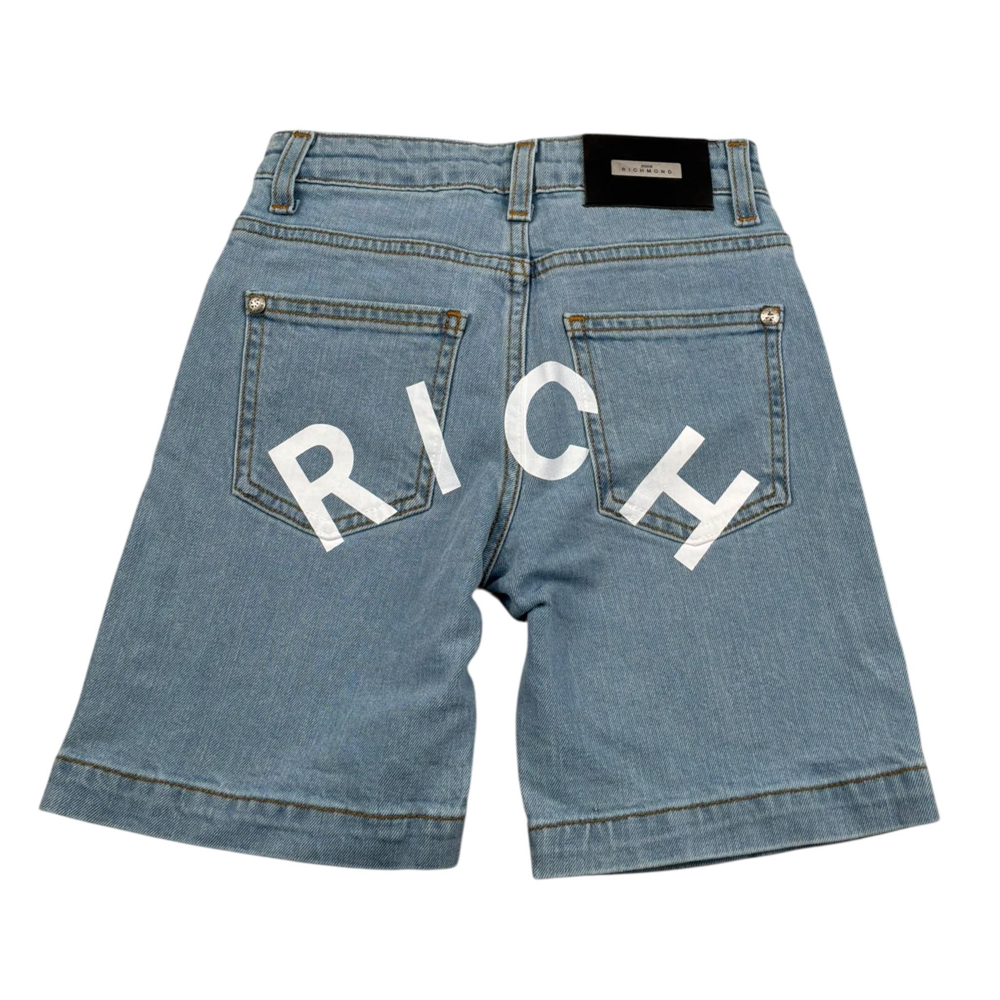 John Richmond Bermuda In Denim Tinta Unita con Logo per Bambino RBP25031BE AZZURRO JOHN RICHMOND 