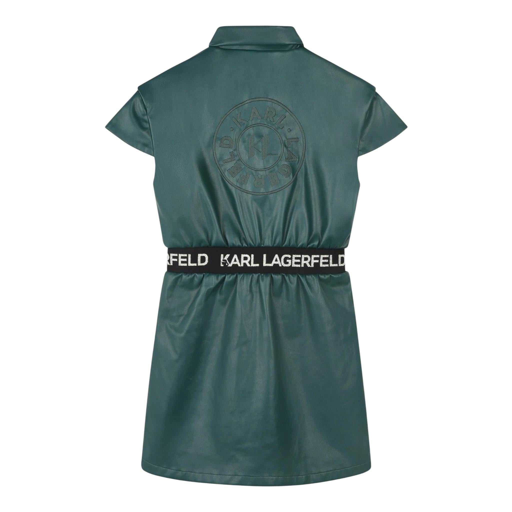 KARL LAGERFELD abito mezza manica tinta unita in ecopelle Verde per Bambina Z30187 VERDE KARL LAGERFELD 