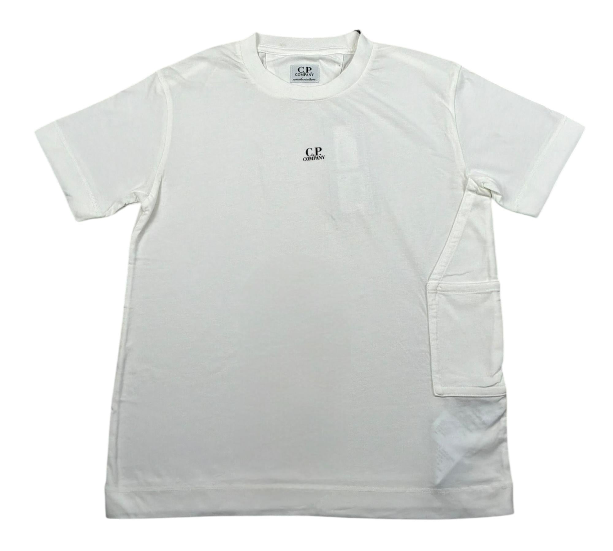 C.P. Company T-Shirt Girocollo Tinta Unita con Logo per Bambino CUM00I BIANCO C.P. COMPANY 