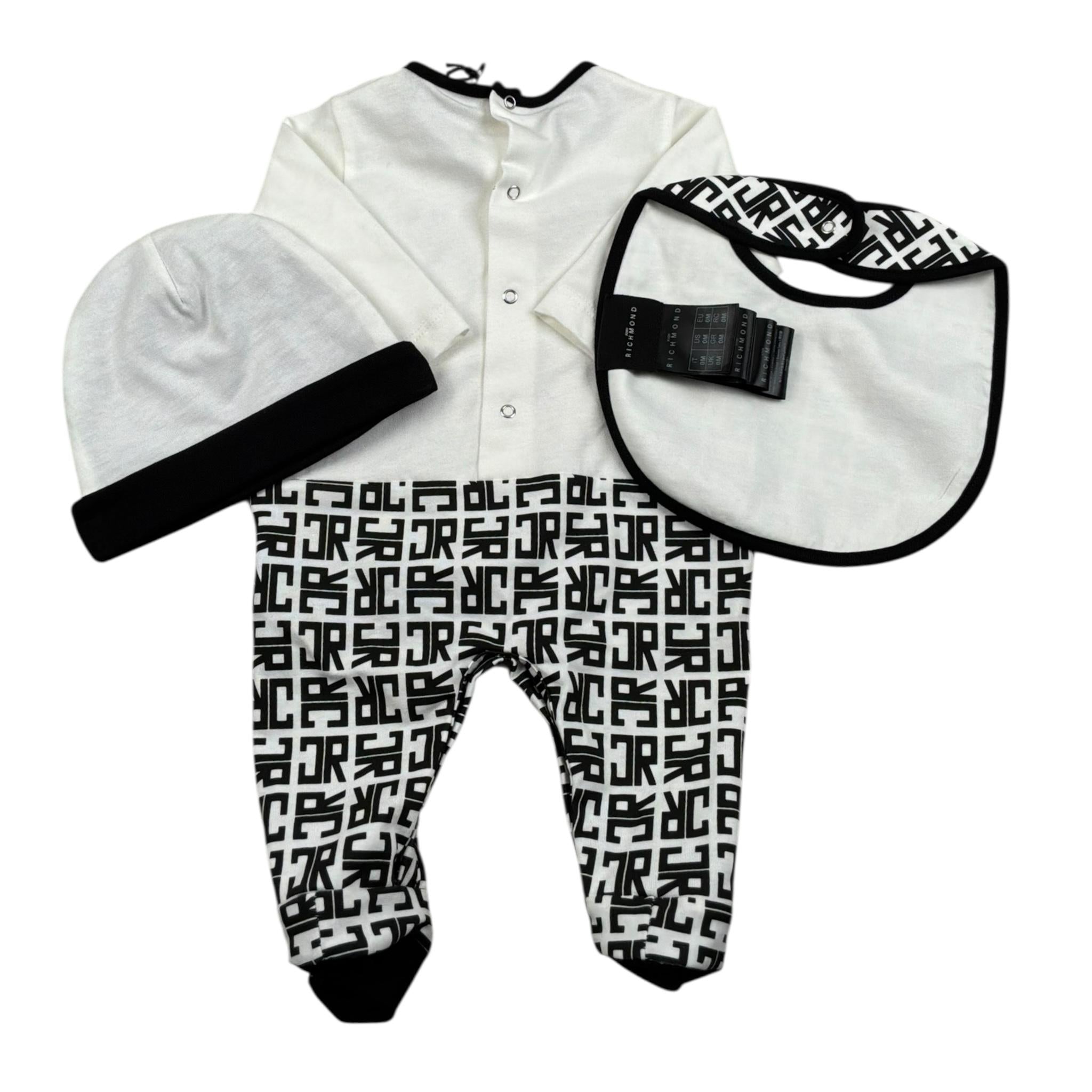 John Richmond Set Tutina-Cappello-Bavette Bicolore per Neonato RLP26001TU NERO JOHN RICHMOND 