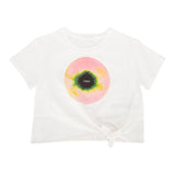 Chloe' T-Shirt Modello Crop Girocollo Tinta Unita Con Stampa Bianco Per Bambina