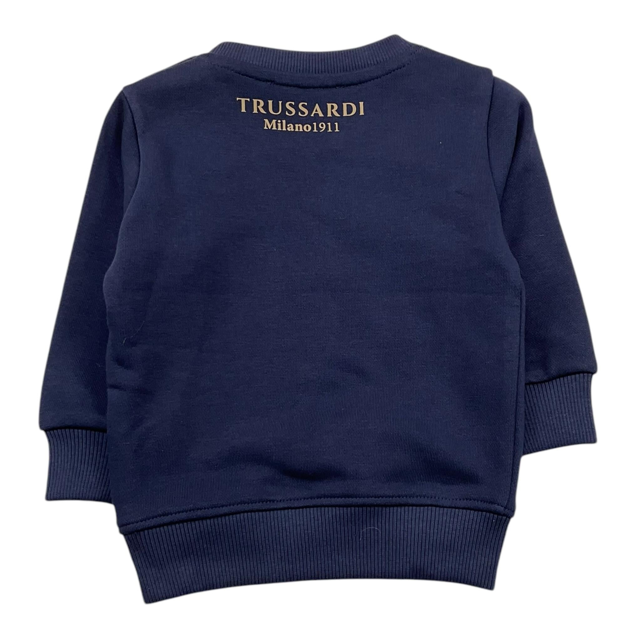 TRUSSARDI felpa chiusa girocollo tinta unita con stampa in contrasto Blu per Neonato TIA25094FE BLU TRUSSARDI 