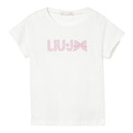 Liu Jo T-Shirt Girocollo Tinta Unita con Brillantini per Bambina KA5081X BIANCO LIU JO 