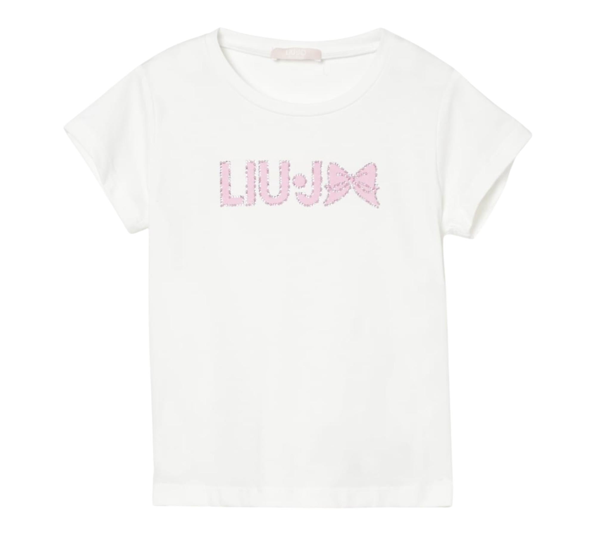 Liu Jo T-Shirt Girocollo Tinta Unita con Brillantini per Bambina KA5081X BIANCO LIU JO 