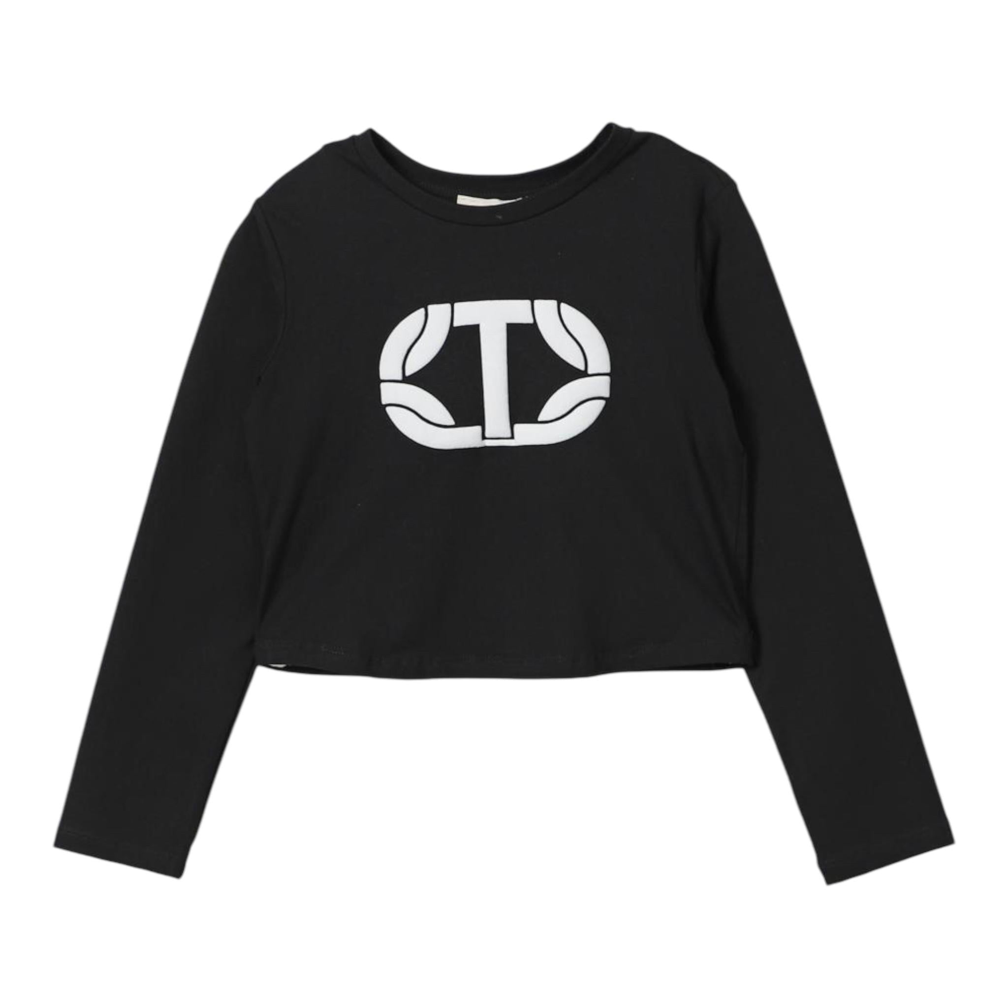 TWINSET shirt girocollo tinta unita con stampa Nero per Bambina 242GJ2032 NERO TWINSET 