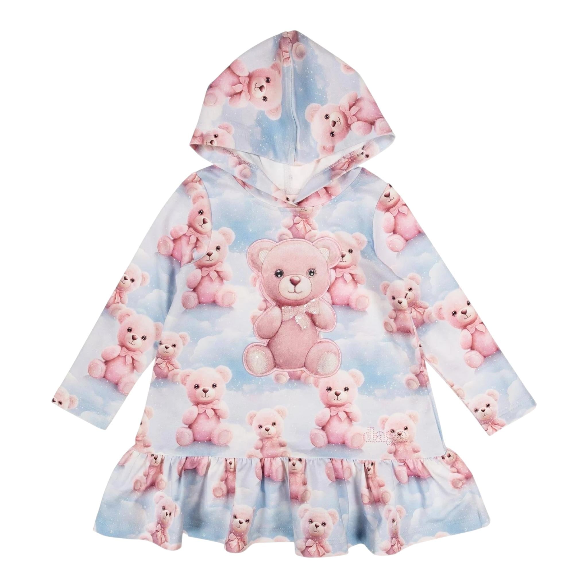 DAGA COLLECTION abito manica lunga con cappuccio stampe orsi Azzurro per Bambina M9803 AZZURRO DAGA COLLECTION 