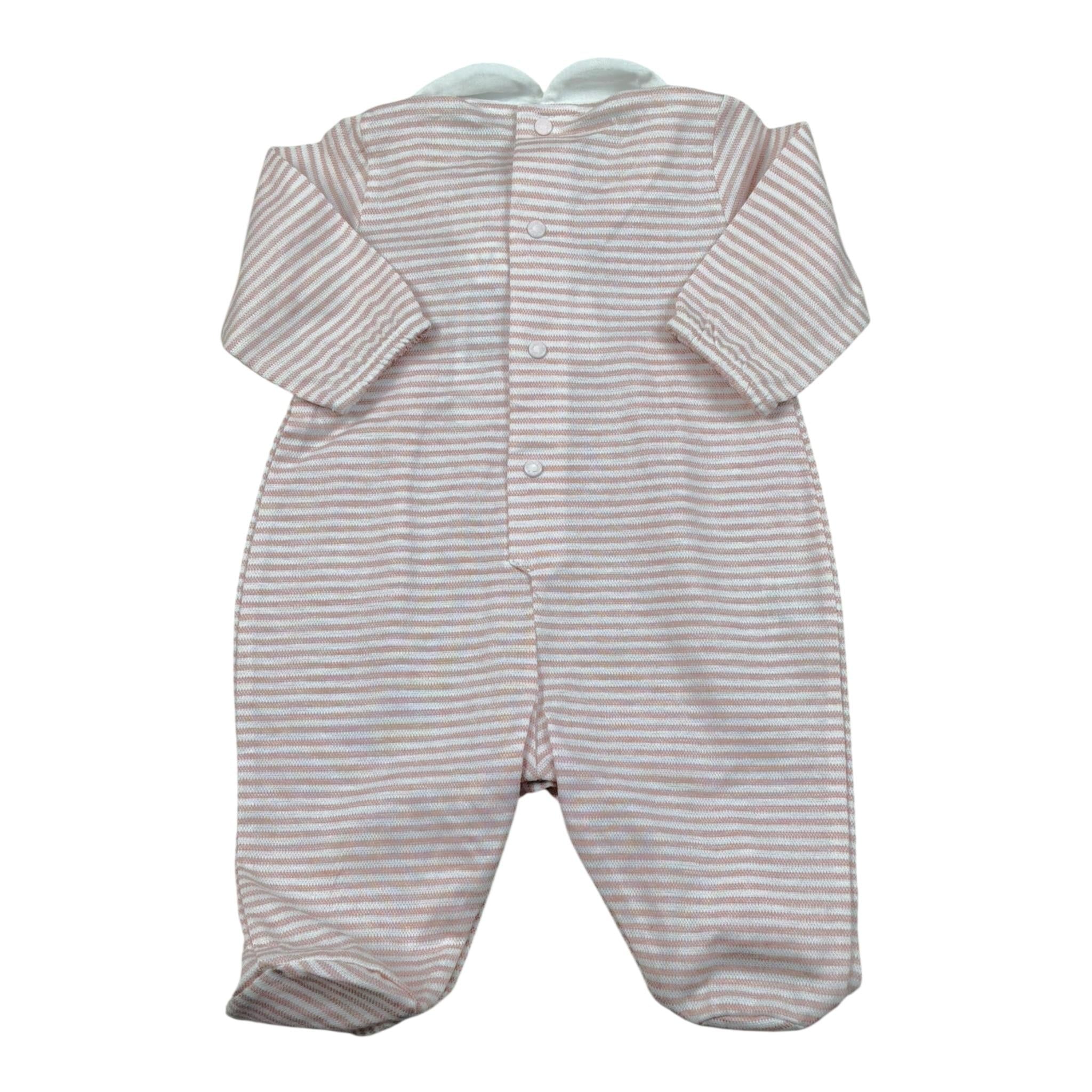 Barcellino Tutina Tinta Unita con Fantasia A Righe per Neonata 120901 ROSA BARCELLINO 