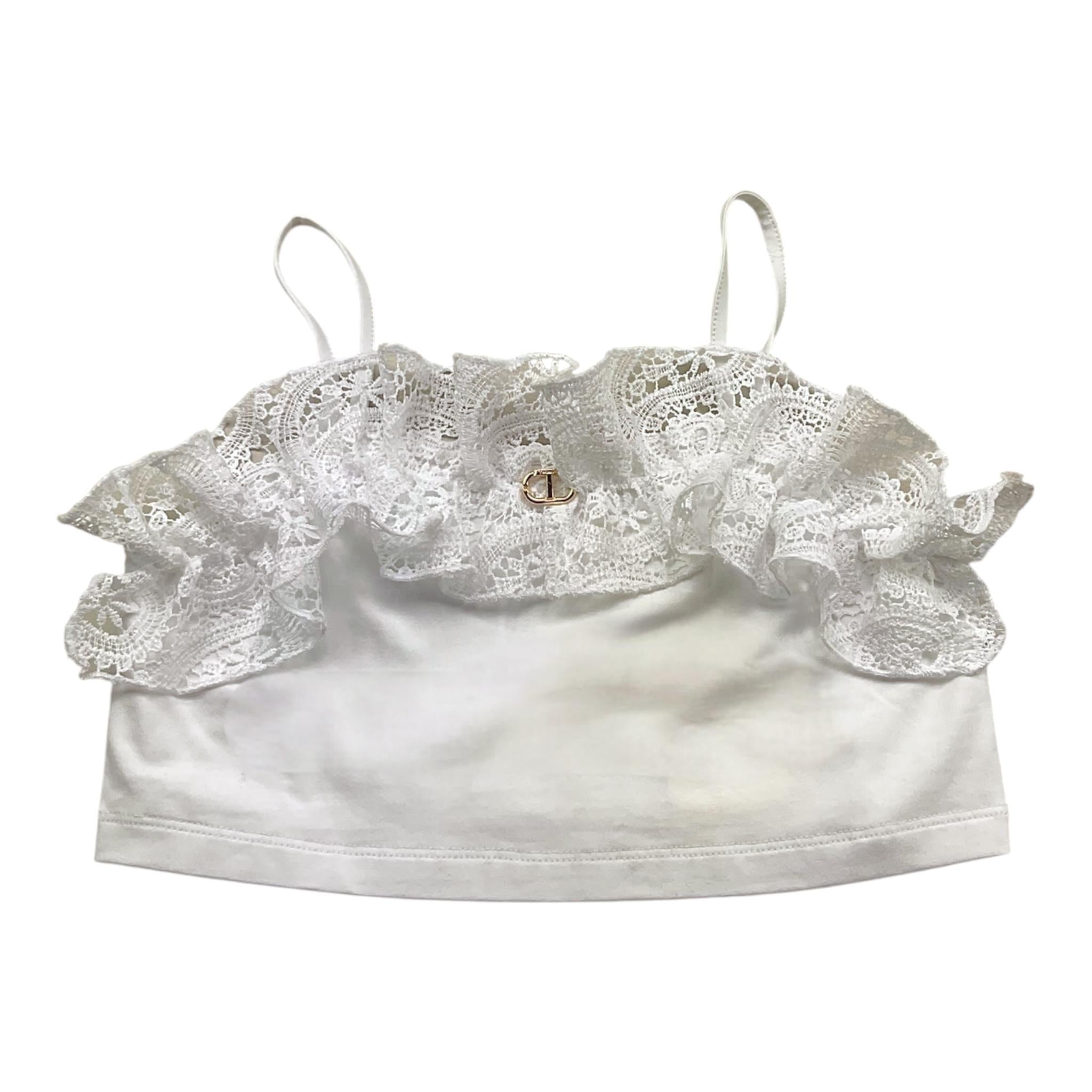 Twinset Top A Bretelle Tinta Unita con Ricami per Bambina 251GJ2QR5 BIANCO TWINSET 