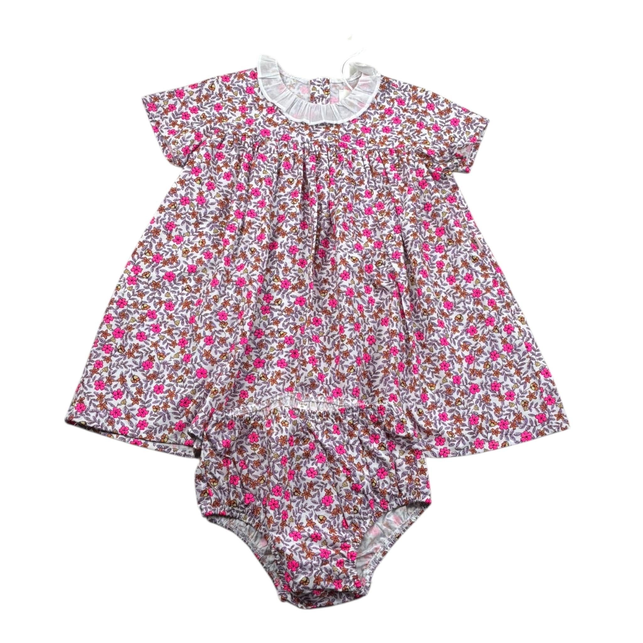 Teddy E Minou Set Abito-Coulotte Tinta Unita con Fantasia Fiori per Neonata E25AB023C0000 BIANCO TEDDY E MINOU 