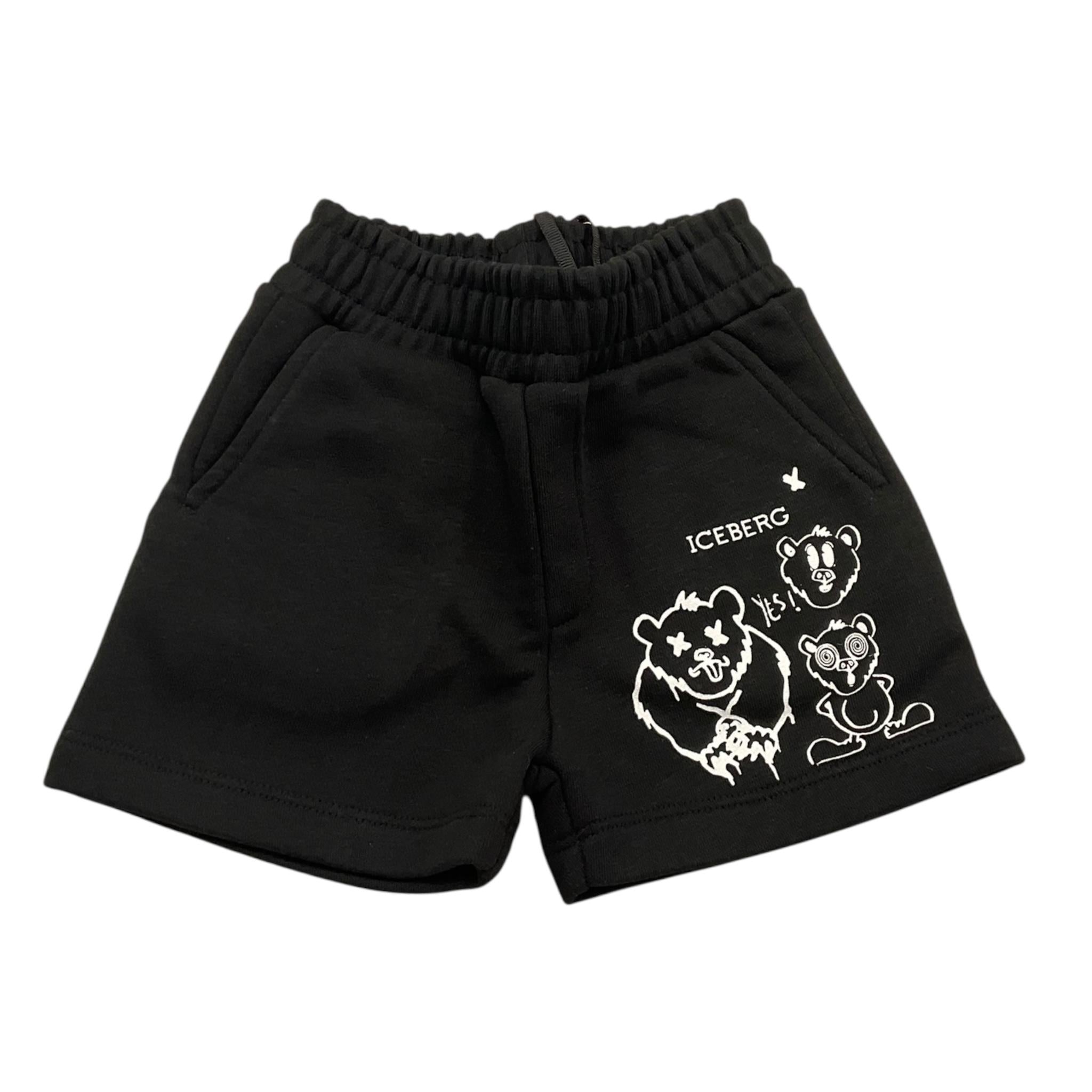 Iceberg Bermuda Felpa Tinta Unita con Stampa per Neonato BFICE5112B NERO ICEBERG 