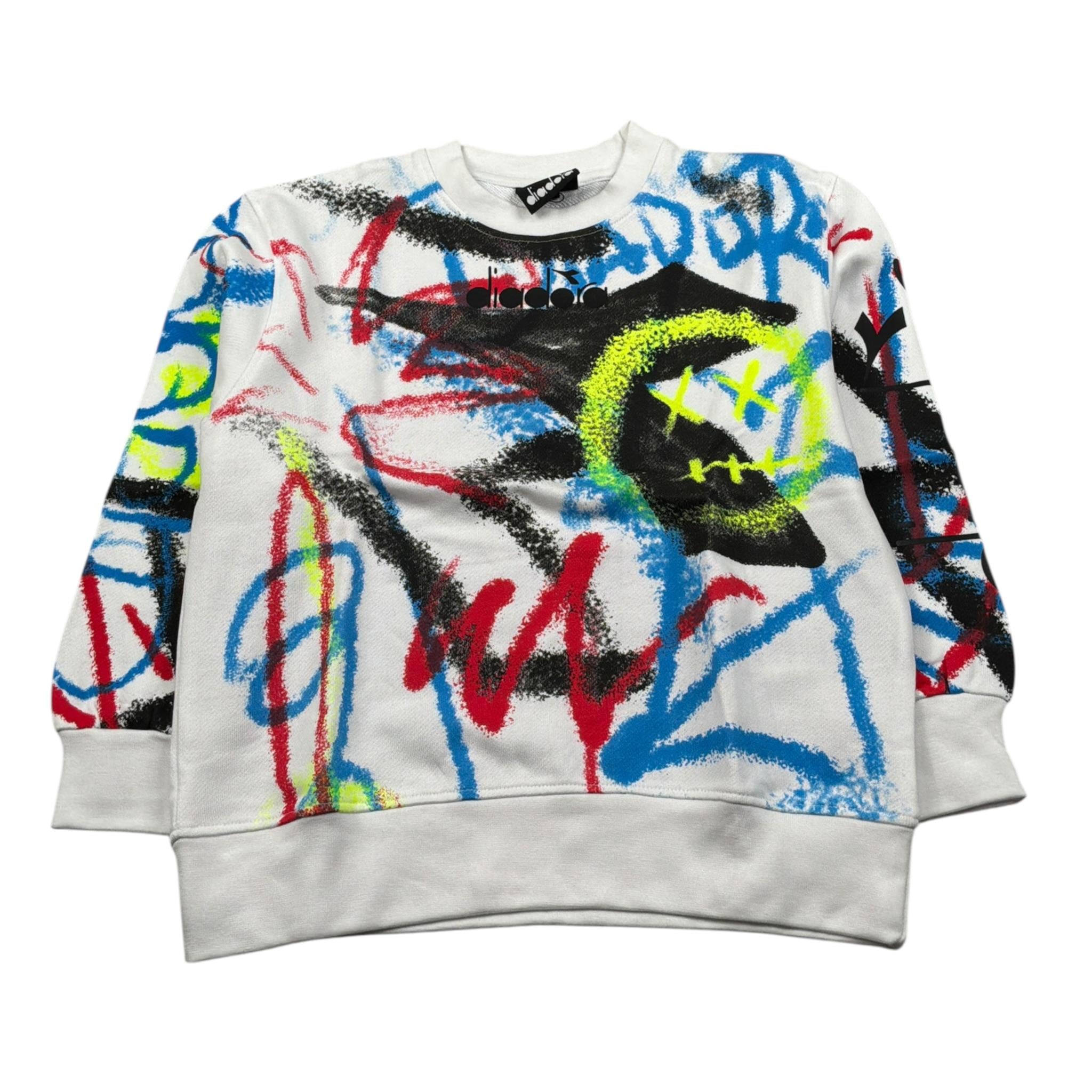 Diadora Felpa Chiusa Girocollo tinta unita con Stampe Bianco per Bambino S4DIBBSW068 BIANCO DIADORA 