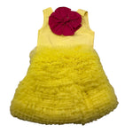 Miss Grant Abito Giromanica Tinta Unita con Tulle per Bambina MG1349 GIALLO MISS GRANT 