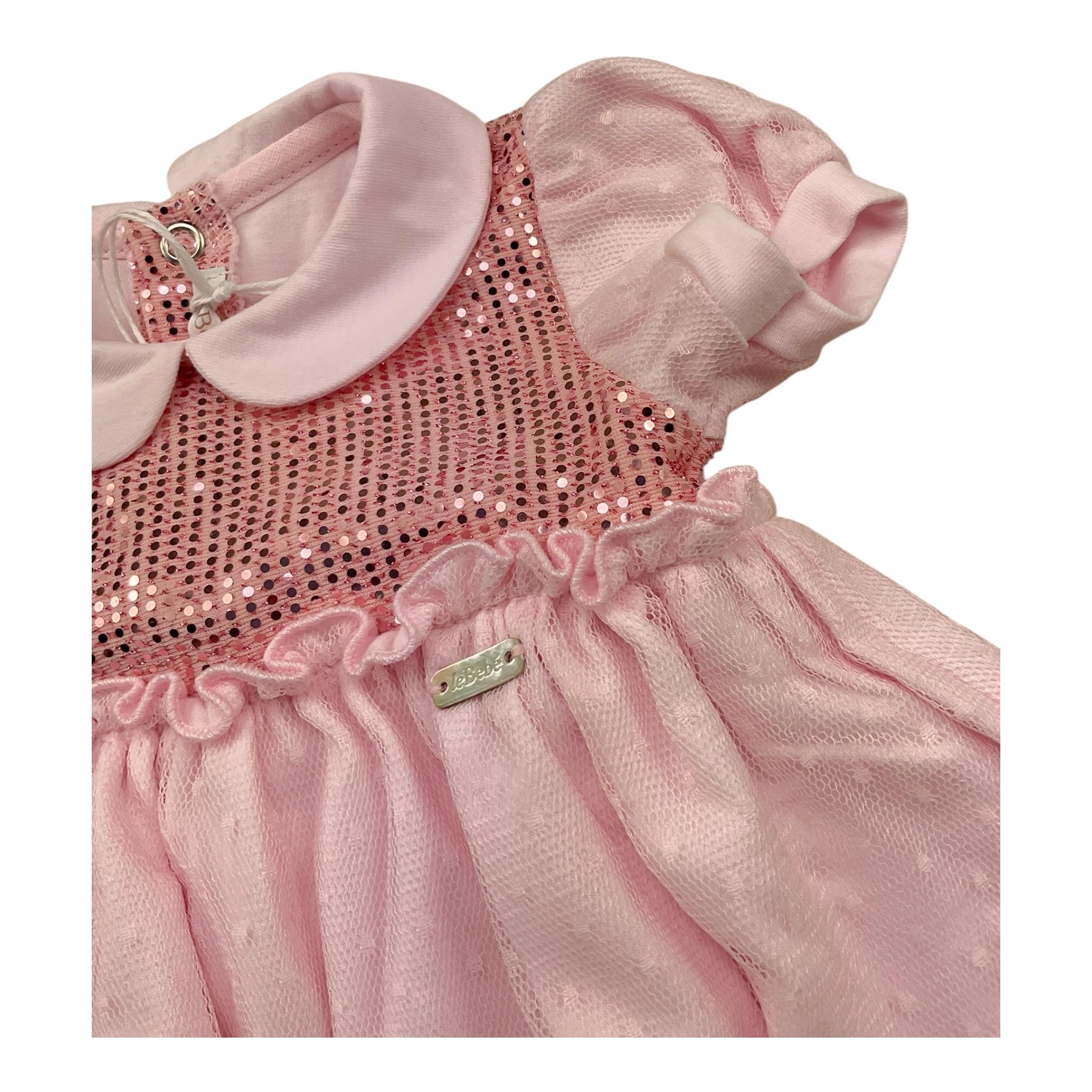 Le Bebe' Pagliaccetto Tinta Unita con Paillettes per Neonata LBG5608 ROSA LE BEBE' 