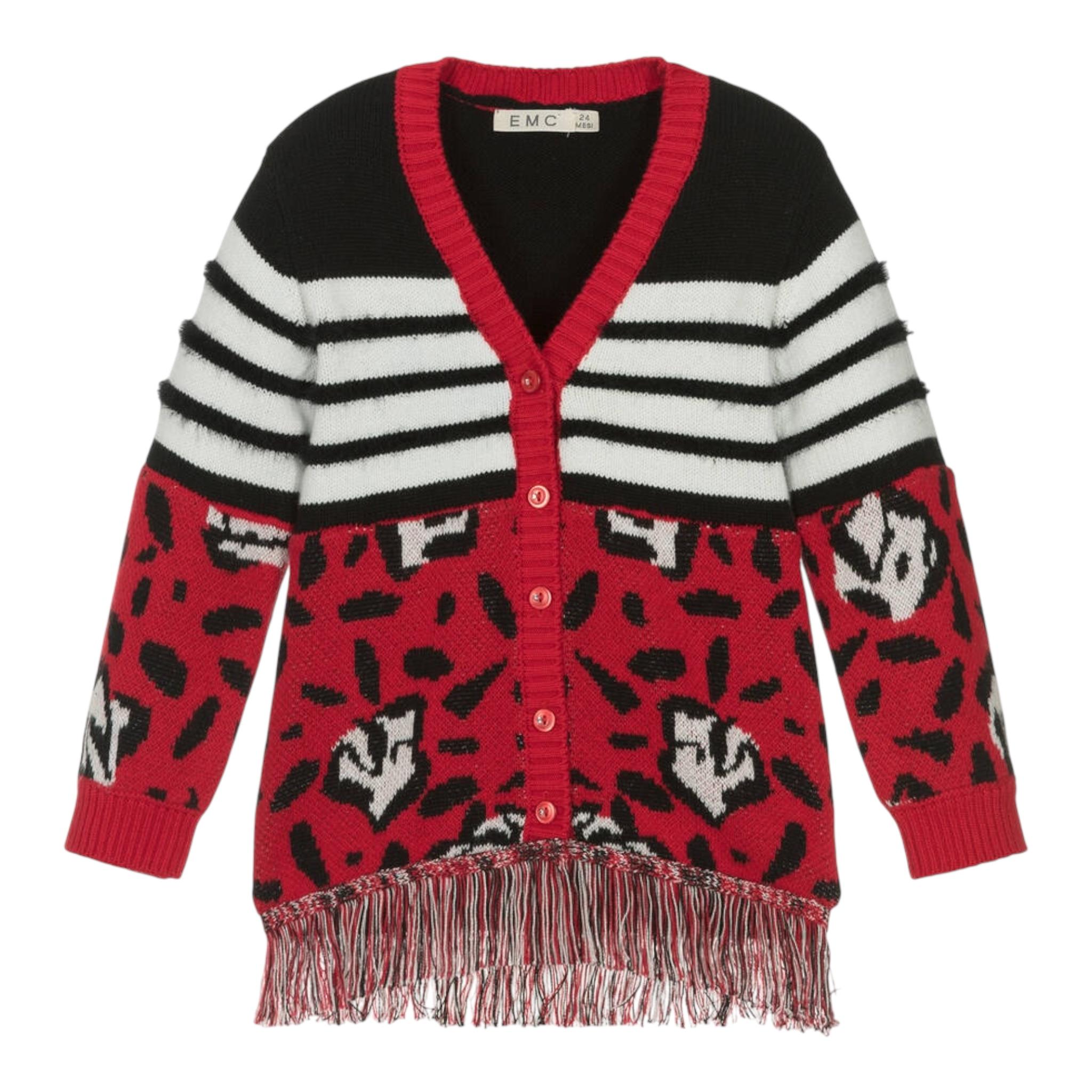 EMC cardigan stampa fantasia con frange Rosso/nero per Bambina CE2078 ROSSO/NERO EMC 