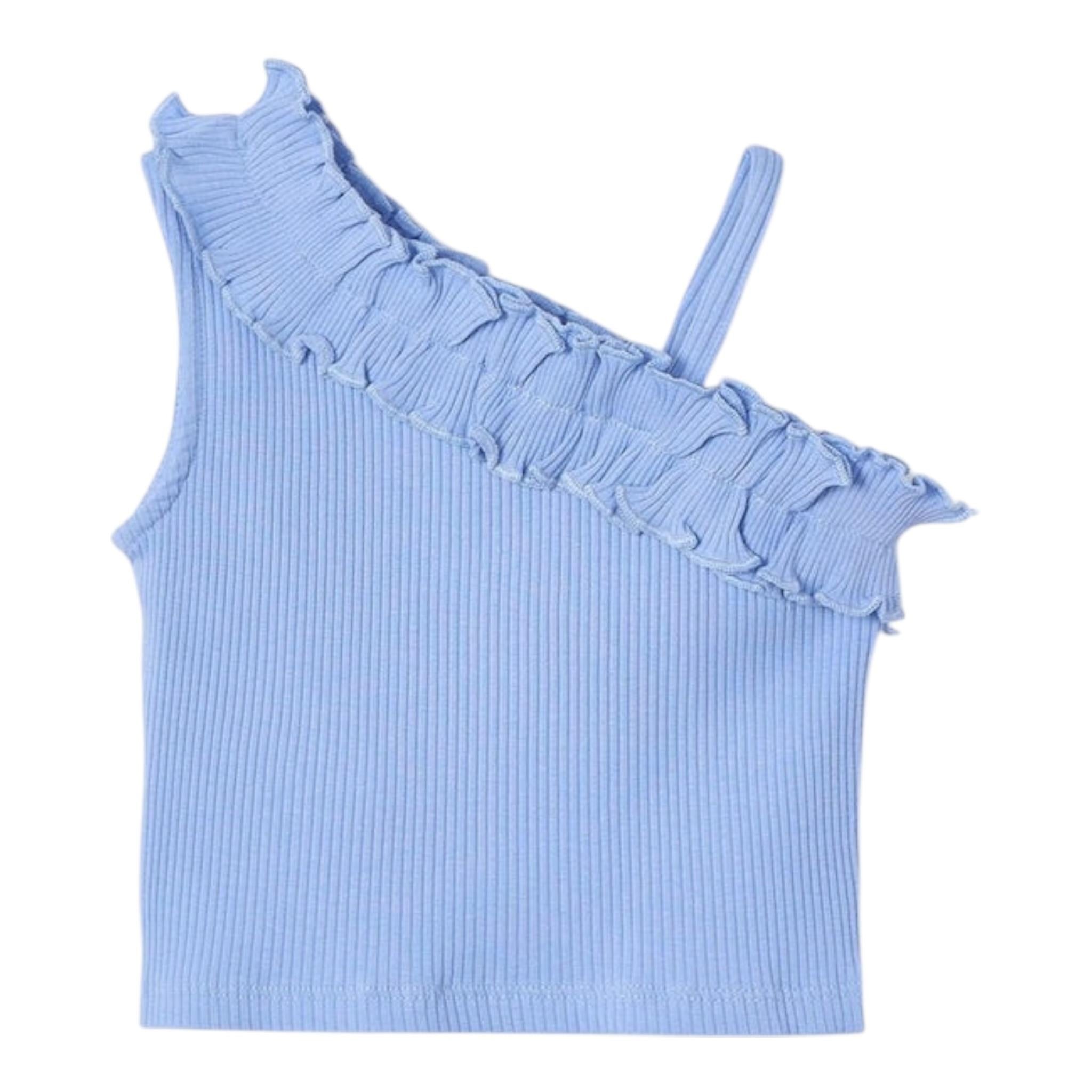 Mayoral Top Tinta Unita con Rouches per Bambina 3018 AZZURRO MAYORAL 