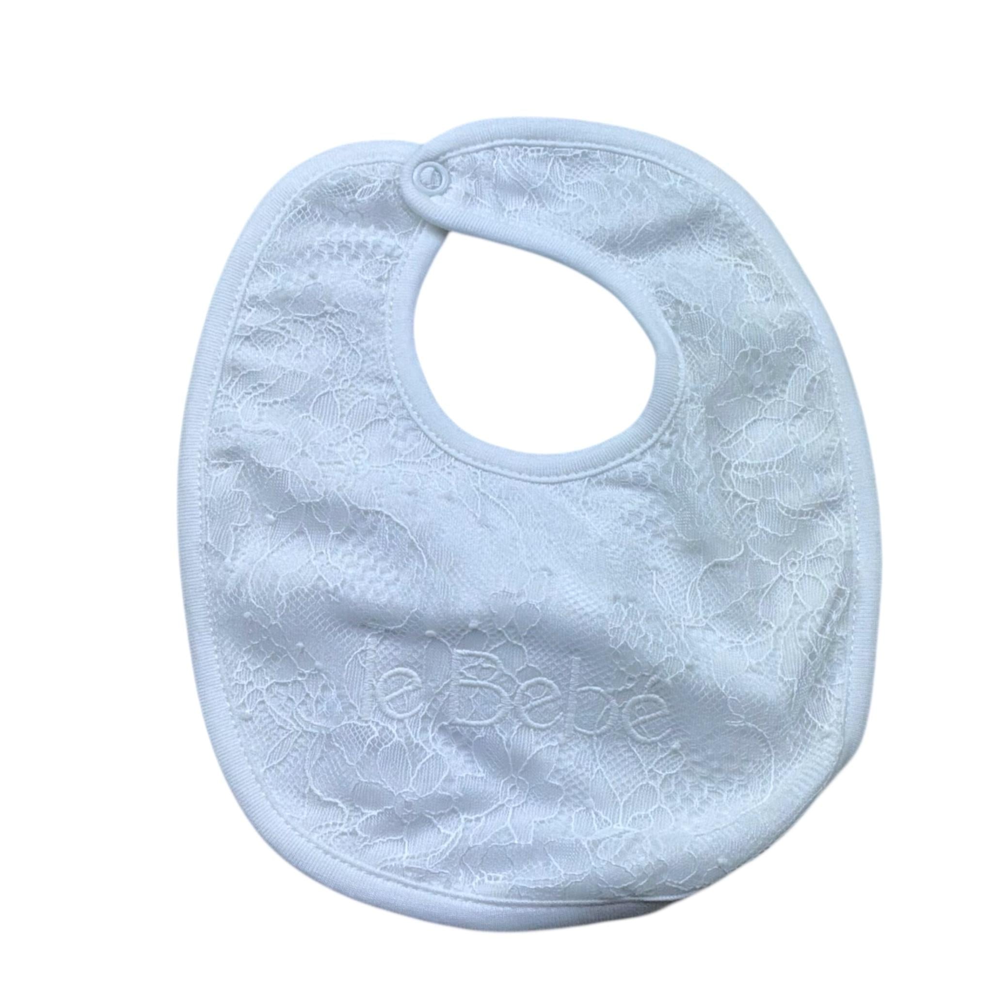 Le Bebe' Bavetta Tinta Unita con Stampa per Neonata LBG6331 BIANCO LE BEBE' 