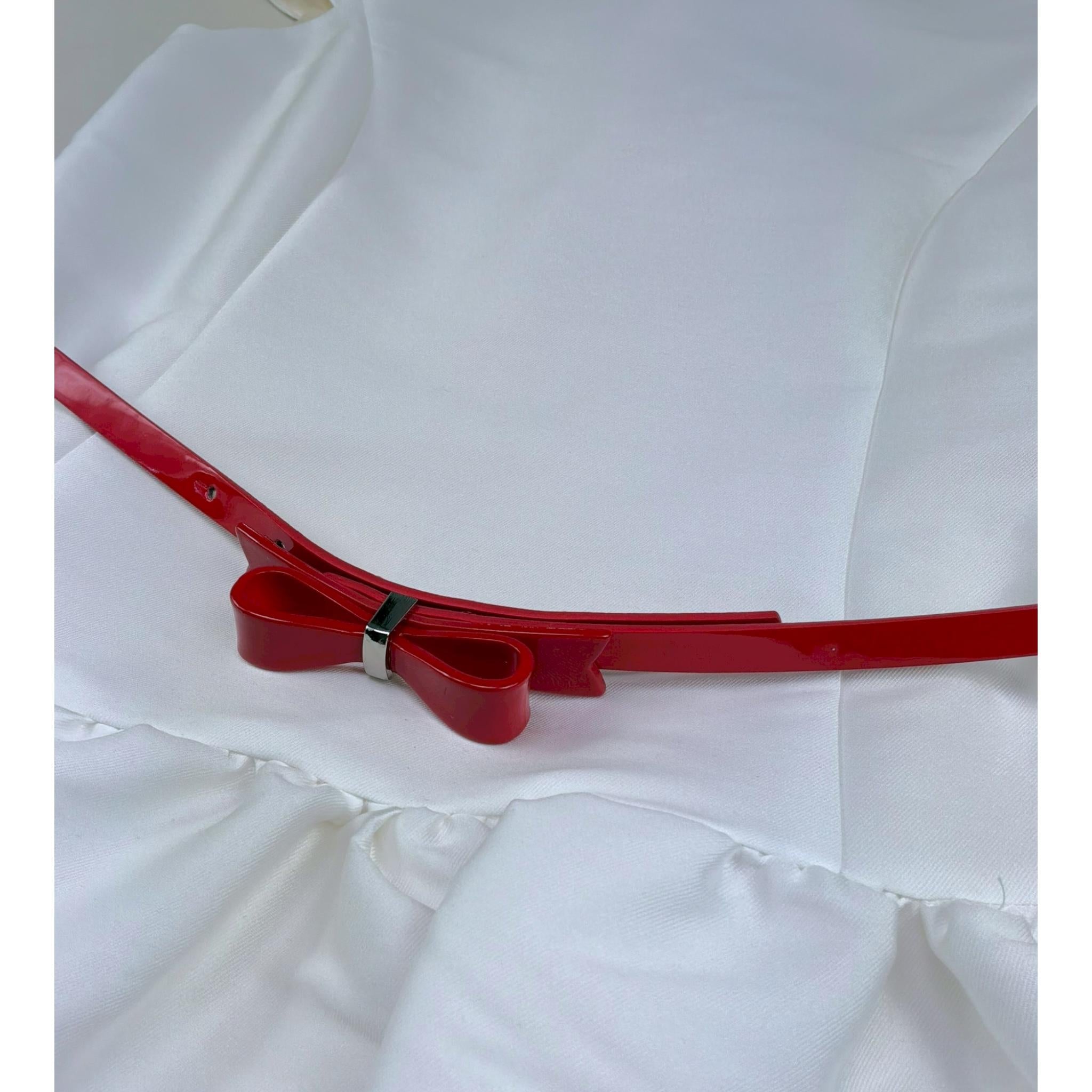 Monnalisa Abito Cerimonia Tinta Unita con Cintura per Bambina 719925 BIANCO MONNALISA 