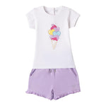 Sarabanda Completo 2 Pezzi T-Shirt-Short Bicolore per Neonata 08383 BIANCO/LILLA SARABANDA 