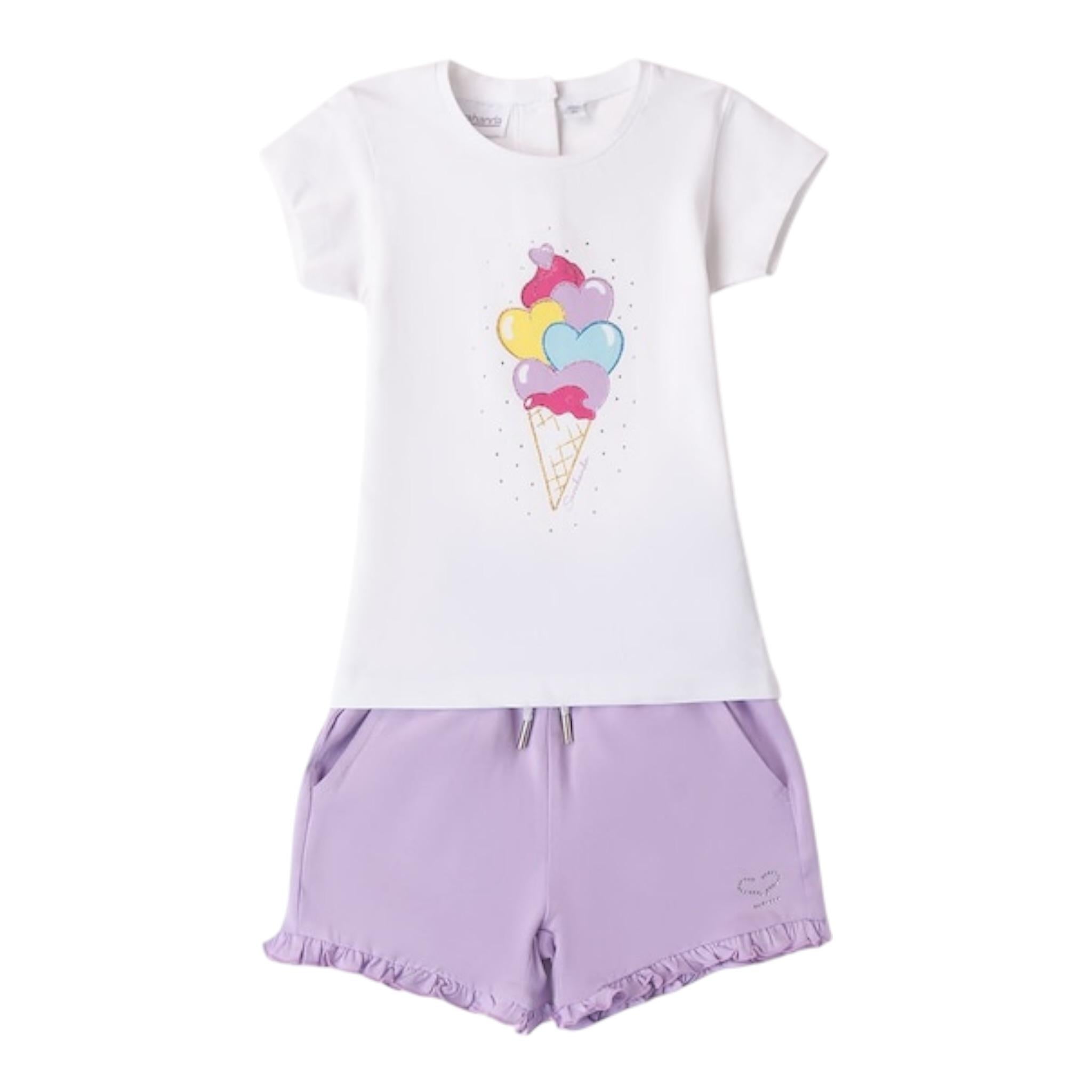 Sarabanda Completo 2 Pezzi T-Shirt-Short Bicolore per Neonata 08383 BIANCO/LILLA SARABANDA 