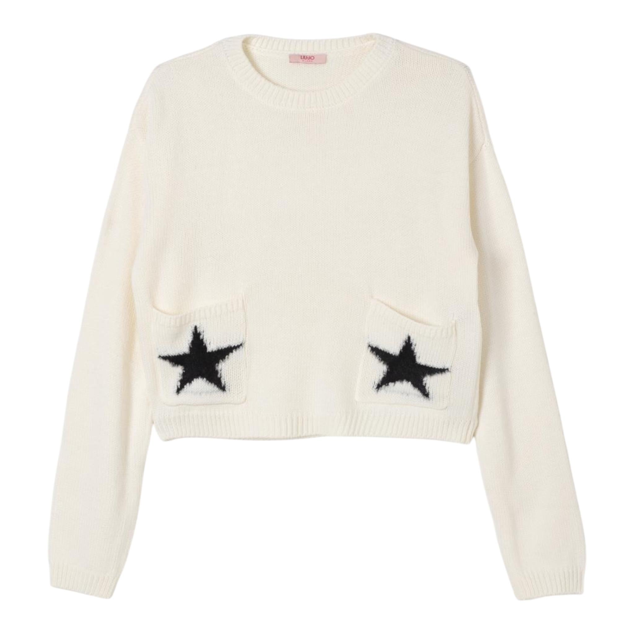 LIU JO maglia tinta unita girocollo con stampa Panna per Bambina GF4111X PANNA LIU JO 