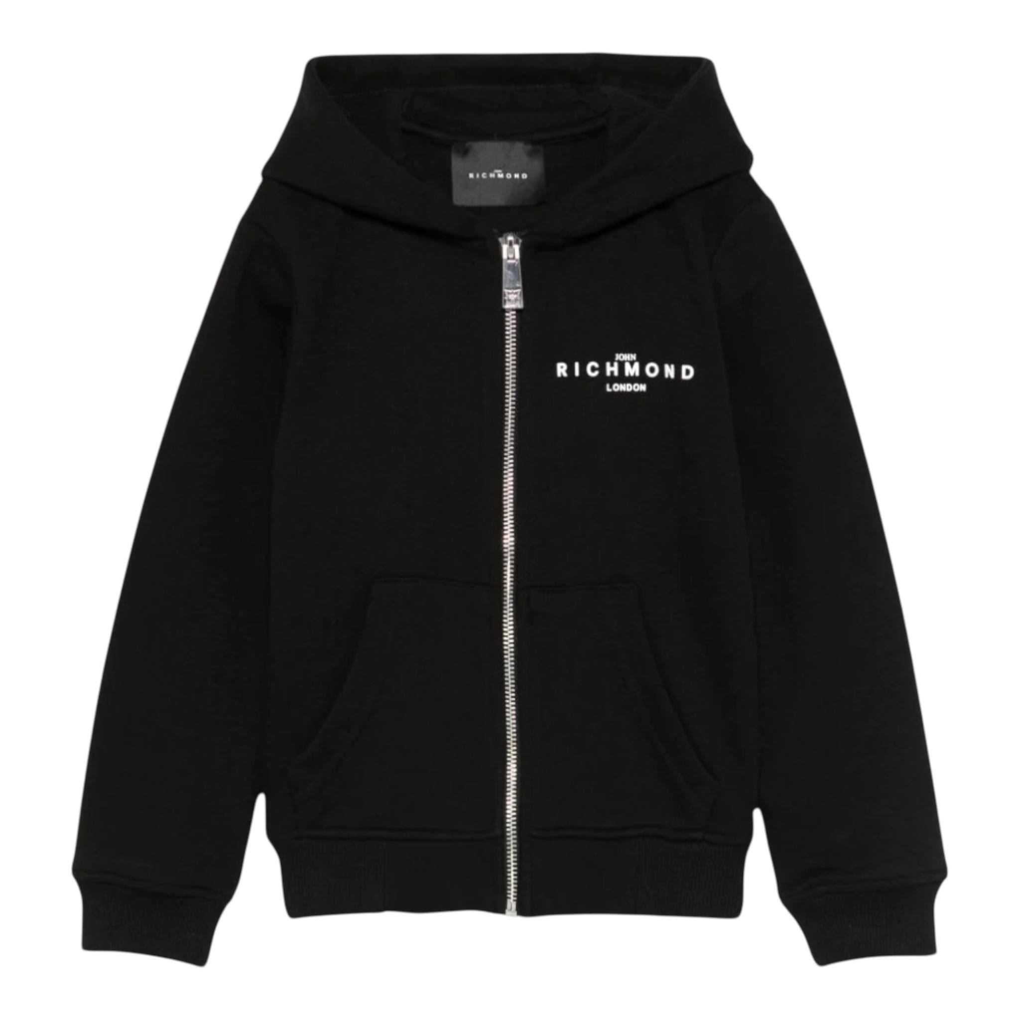 John Richmond Felpa Tinta Unita con Zip E Cappuccio per Bambino RBP25004FE NERO JOHN RICHMOND 