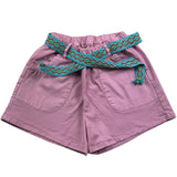 Babe & Tess Short Tinta Unita Con Cinturino Rosa Per Bambina