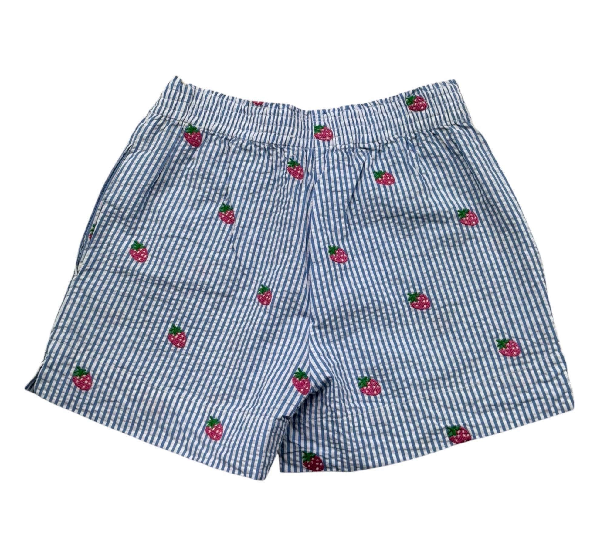 Saint Barth Short Fantasia A Righe con Ricami Fragole per Bambina MEAVEJRR BIANCO/BLU SAINT BARTH 