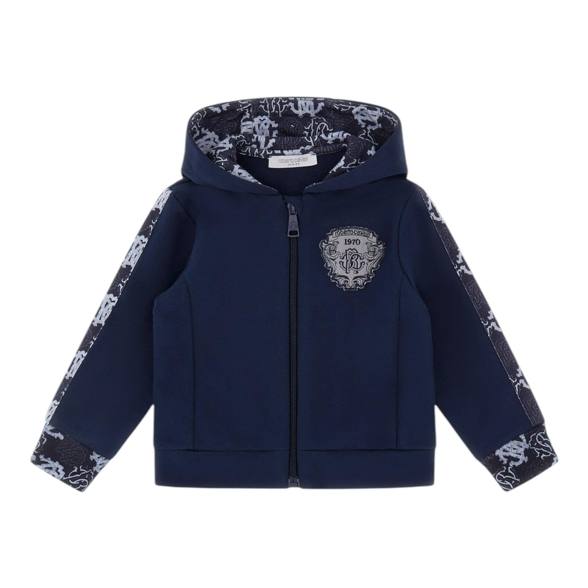 ROBERTO CAVALLI felpa con zip e cappuccio tinta unita Blu per Neonato TJT674 BLU ROBERTO CAVALLI 