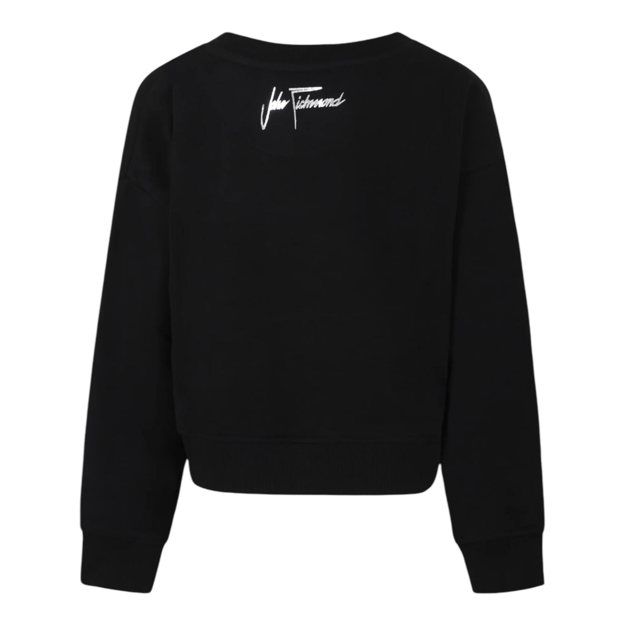 JOHN RICHMOND felpa chiusa girocollo tinta unita cn stampa logo Nero per Bambina RGA24053PE NERO JOHN RICHMOND 