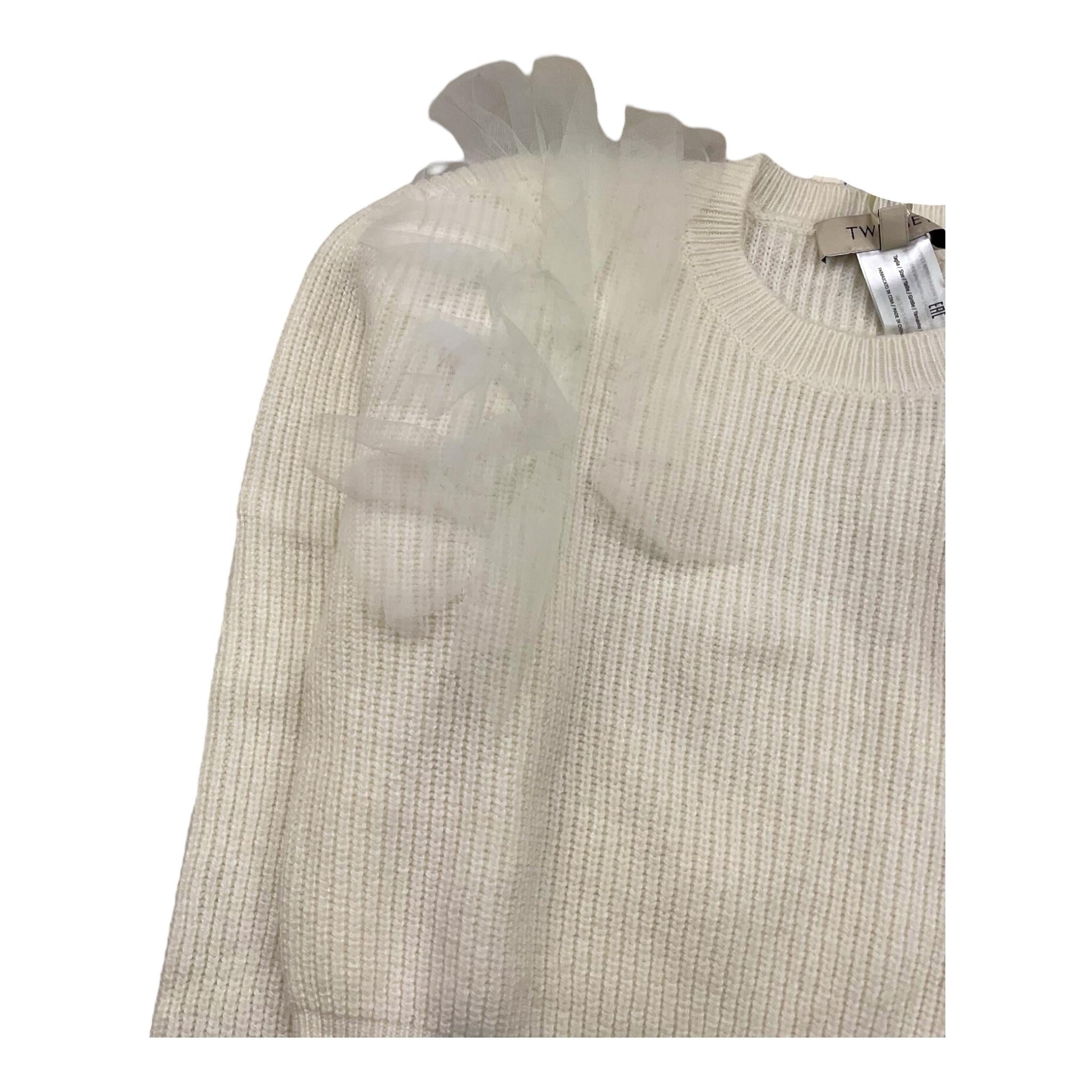 TWINSET maglia girocollo tinta unita con tulle Panna per Bambina 242GJ3080 PANNA TWINSET 