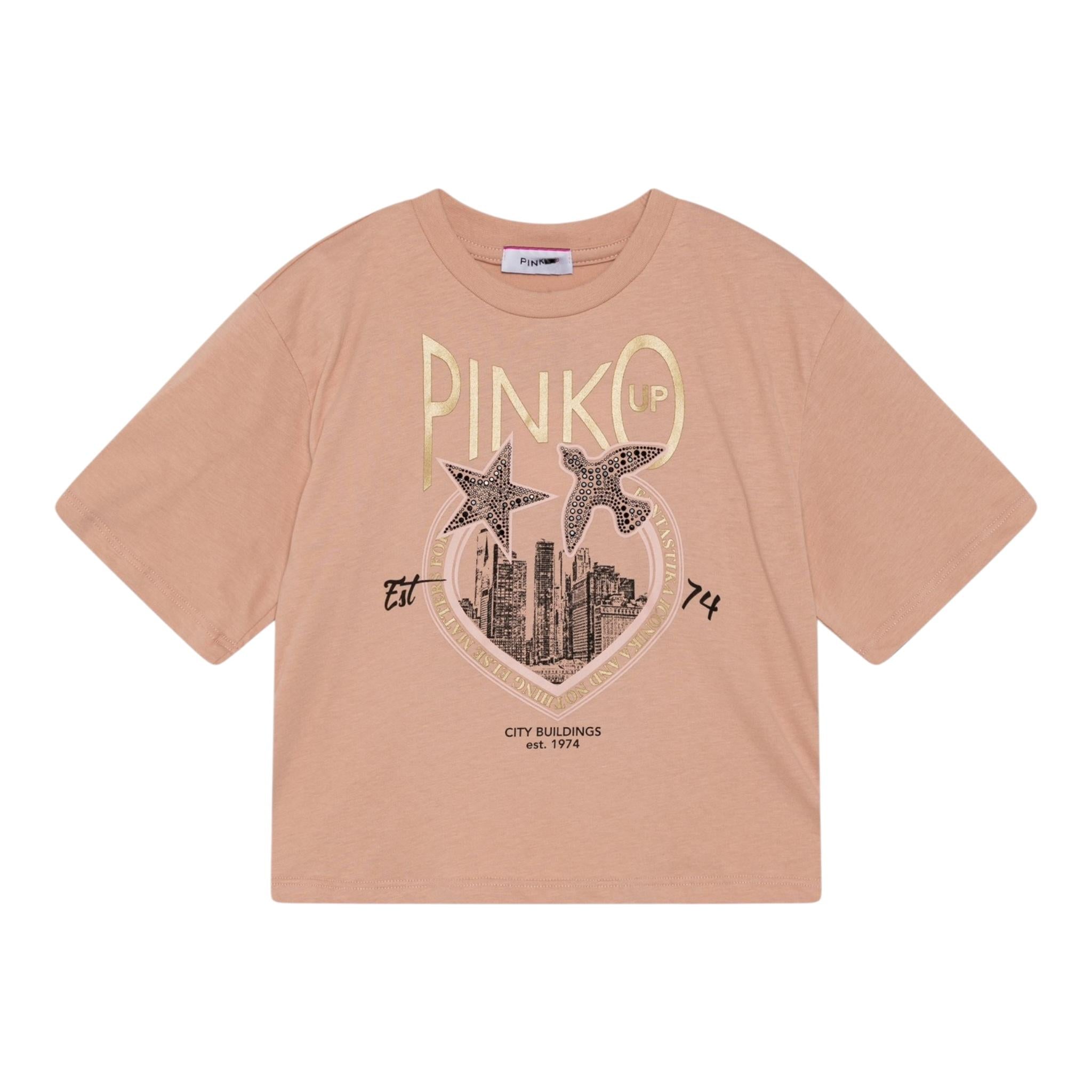 PINKO t-shirt girocollo tinta unita con stampa Rosa per Bambina F4PIJGTH078 ROSA PINKO 