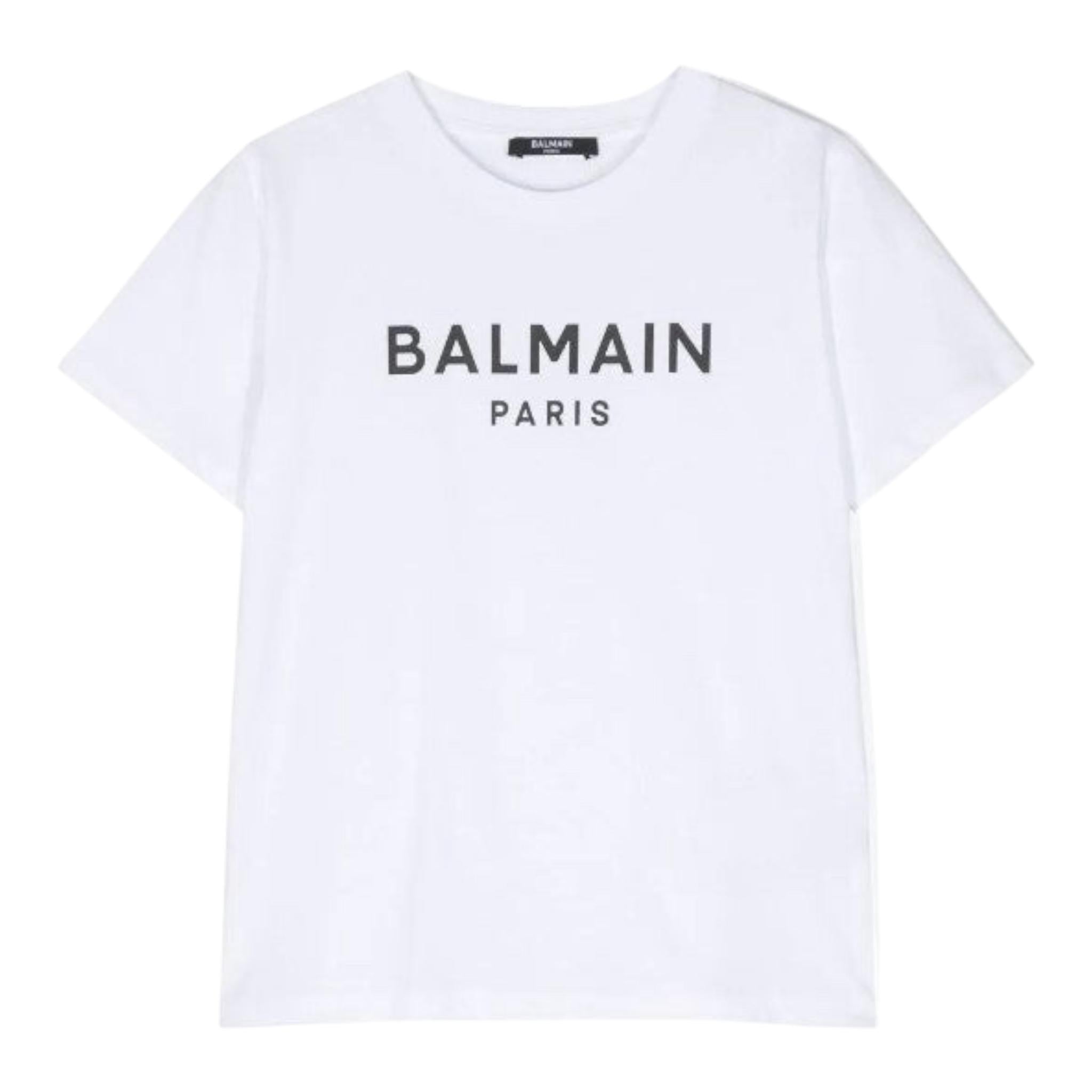Balmain T-Shirt Girocollo Tinta Unita con Stampa per Bambino BT8P41 BIANCO BALMAIN 