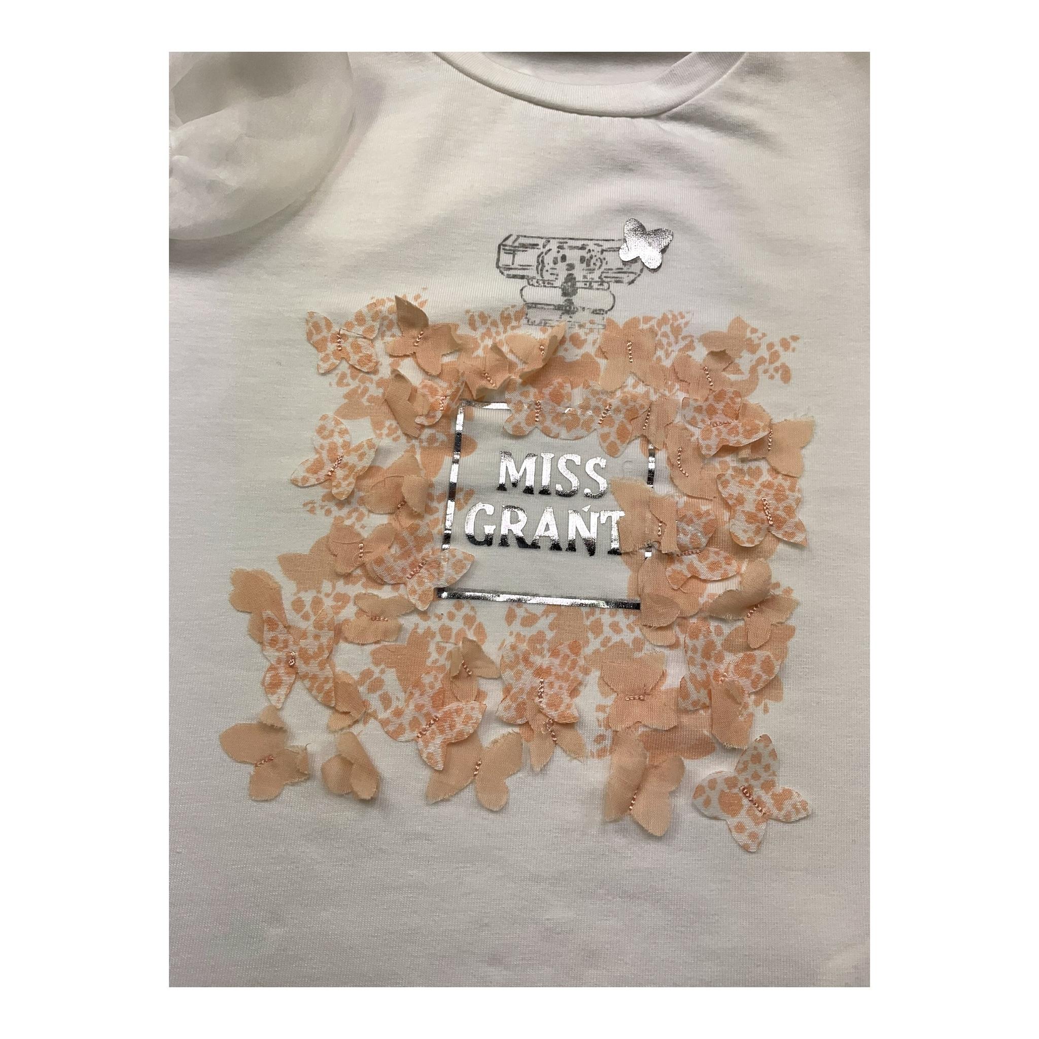 Miss Grant T-Shirt Girocollo Tinta Unita con Stampa In Contrasto per Bambina MG1336J BIANCO MISS GRANT 