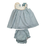 Valentina Bebes Set Abito-Coulotte Tinta Unita con Fantasia A Righe per Bambina LOVE8J AZZURRO VALENTINA BEBES 