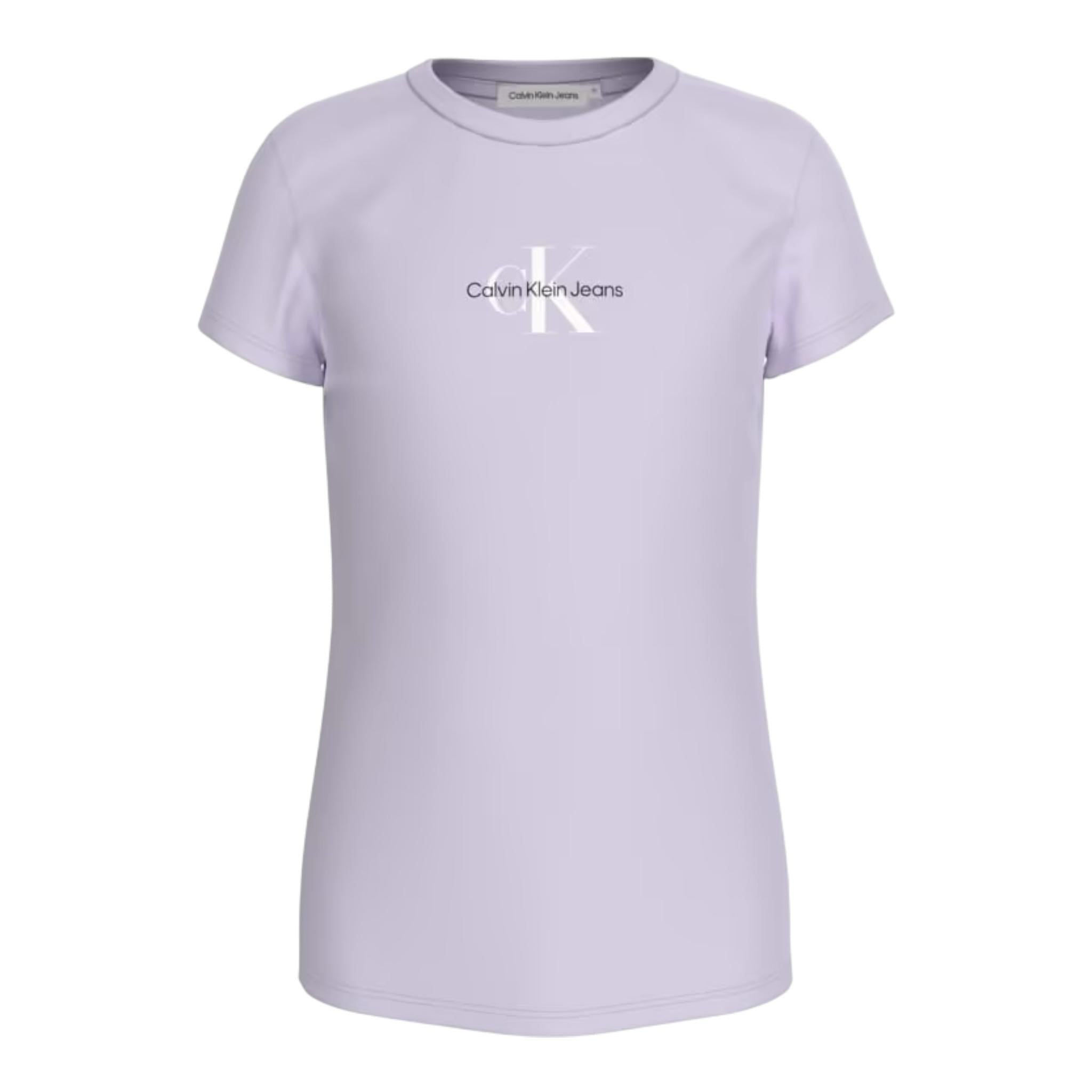 Calvin Klein T-Shirt Girocollo Tinta Unita con Stampa per Bambina IG0IG01470X LILLA CALVIN KLEIN 