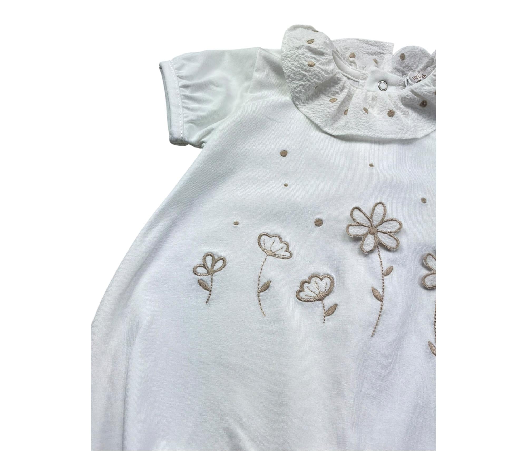 Le Bebe Pagliaccetto Mezza Manica Tinta Unita con Ricami per Neonata LBG6306 BIANCO LE BEBE 