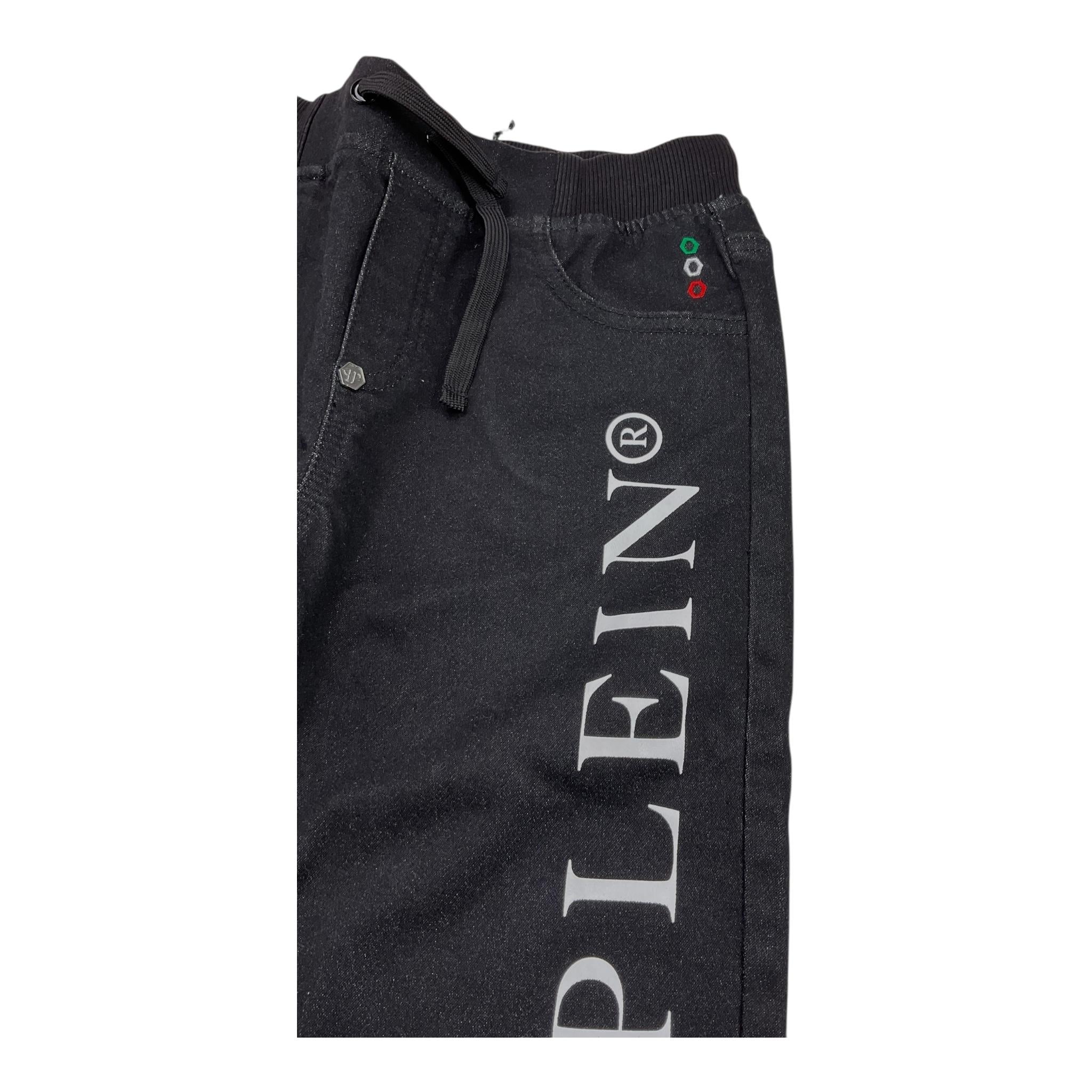 PHILIPPE PLEIN jeans tinta unita con elastico in vita e logo Nero per Bambino 2MP00S NERO PHILIPPE PLEIN 