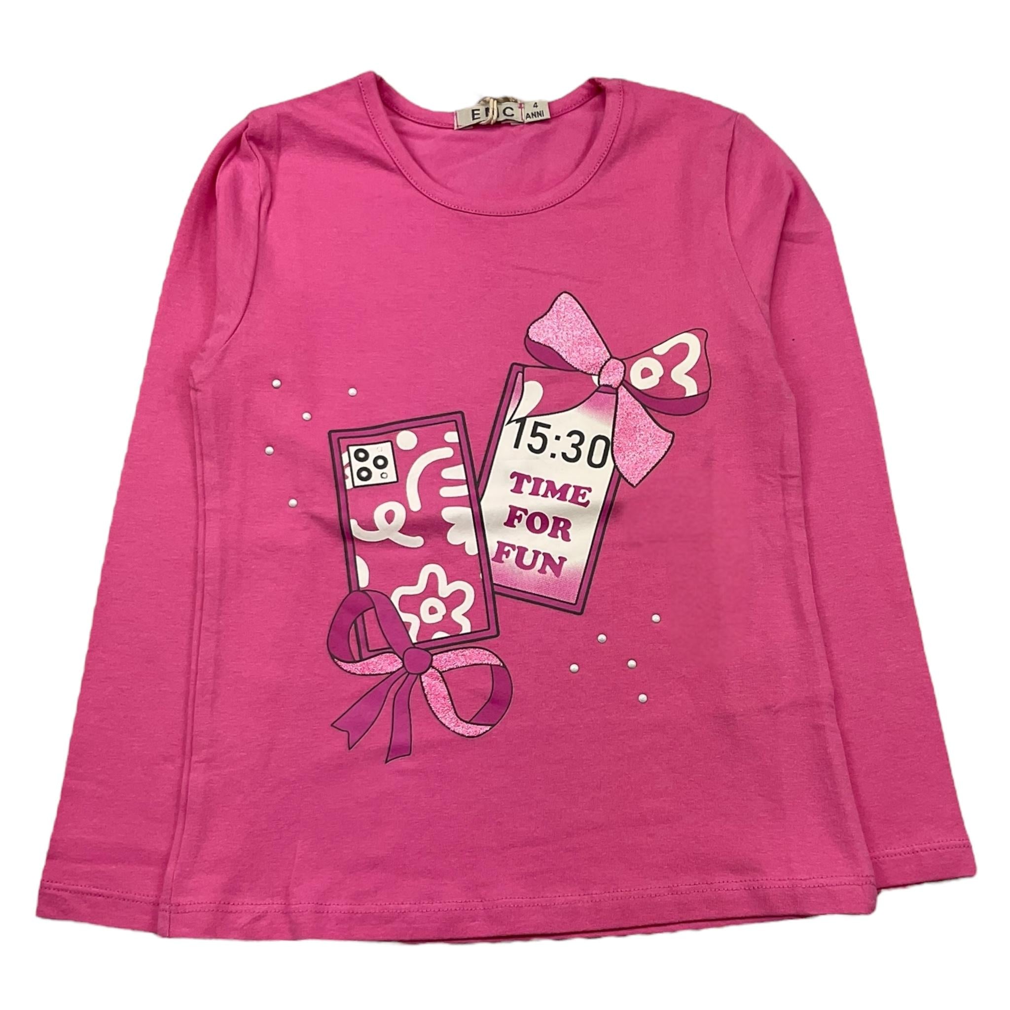 EMC shirt girocollo tinta unita con stampa Rosa per Bambina BX2290 ROSA EMC 