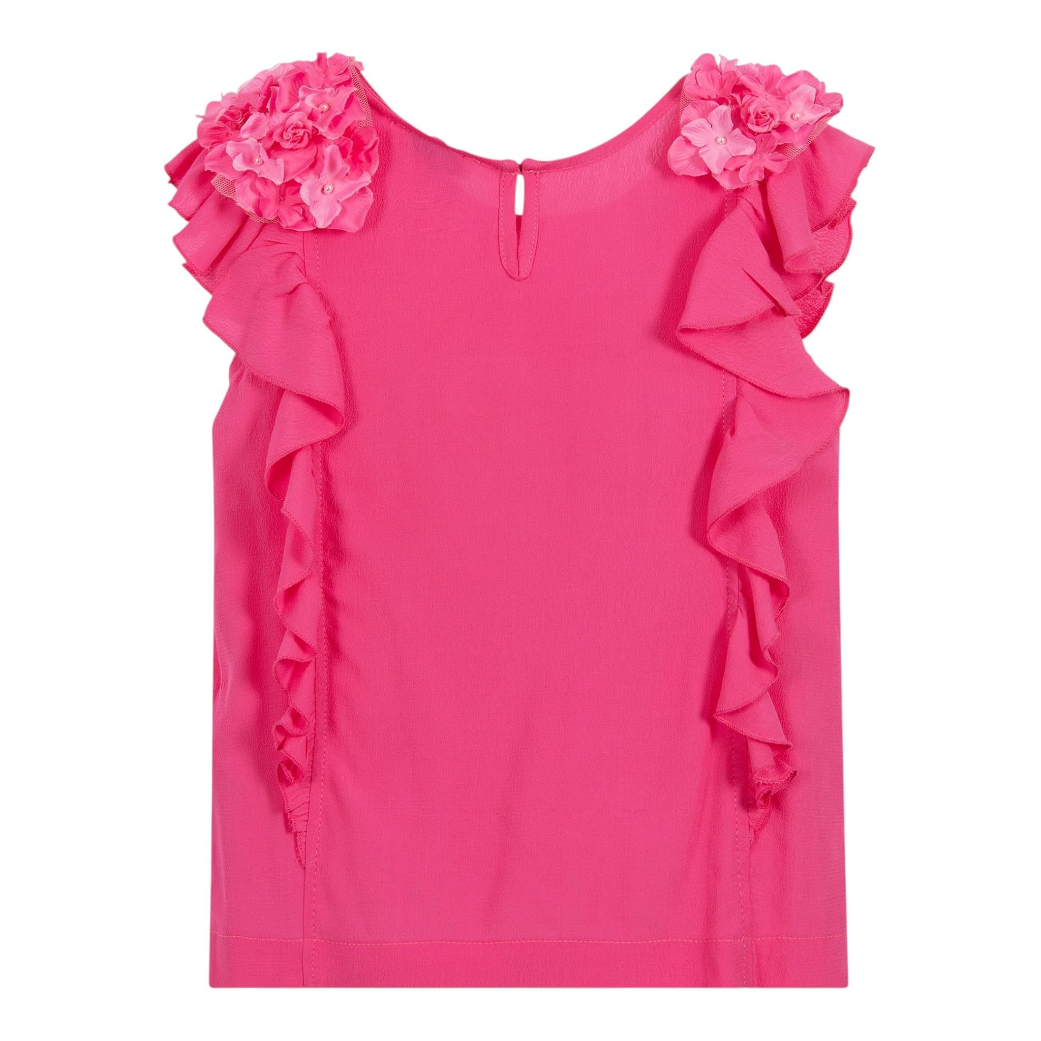 Monnalisa Camicia Giromanica Tinta Unita con Applicazioni per Bambina 175603FS ROSA FLUO MONNALISA 