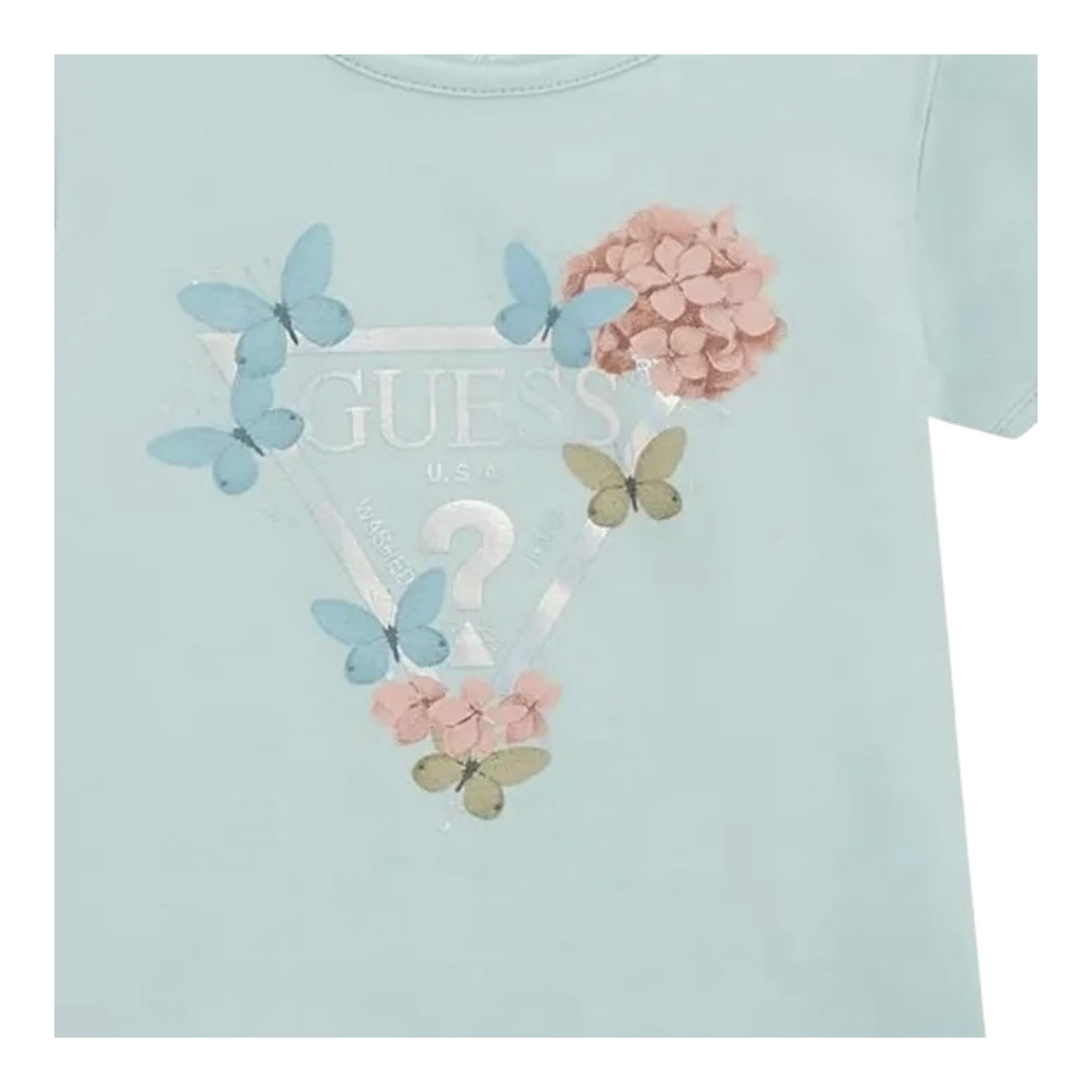 Guess T-Shirt Girocollo Tinta Unita con Logo per Neonata A5RI03K6YW4 VERDE ACQUA GUESS 