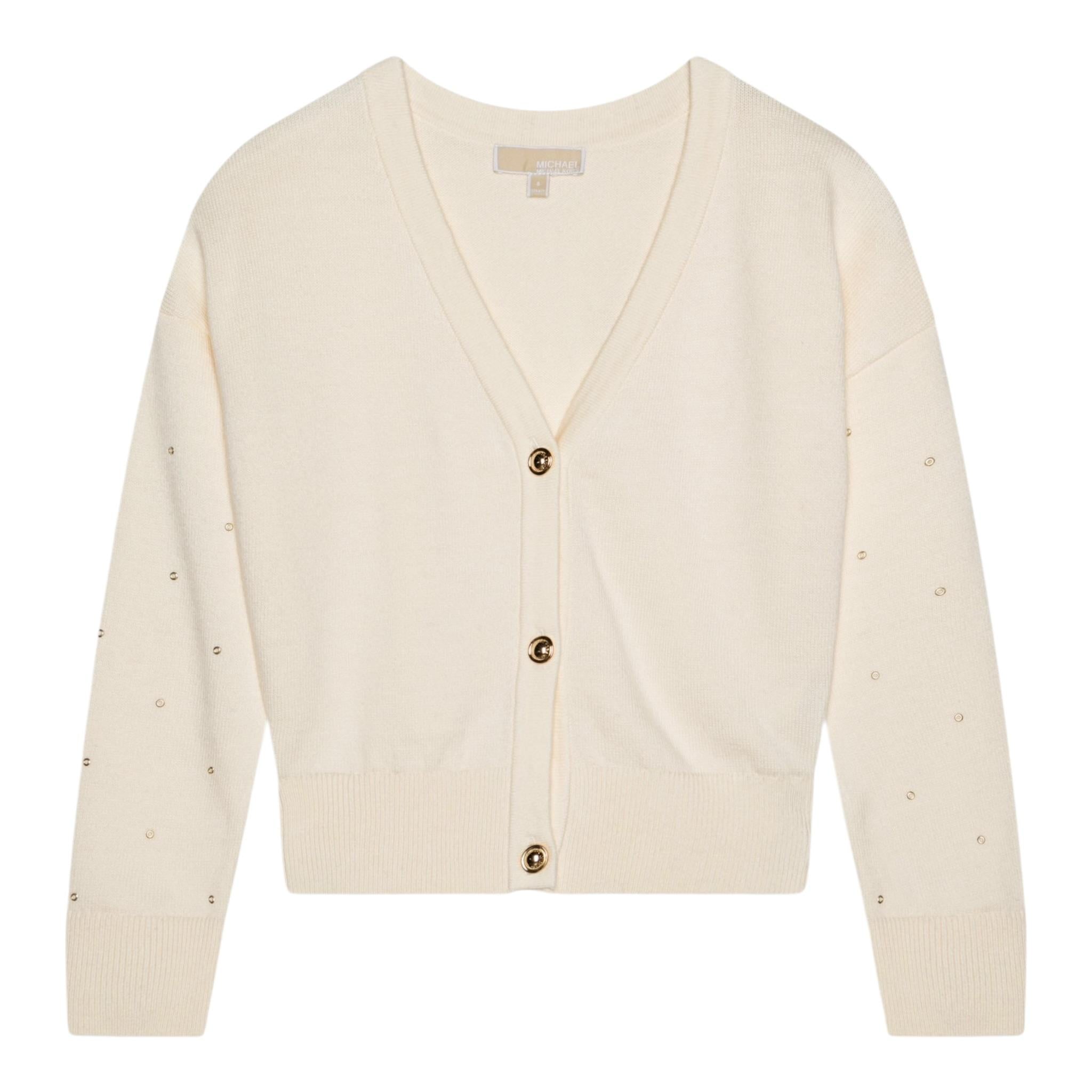 Michael Kors Cardigan tinta unita con Applicazioni Panna per Bambina R30280X PANNA MICHAEL KORS 