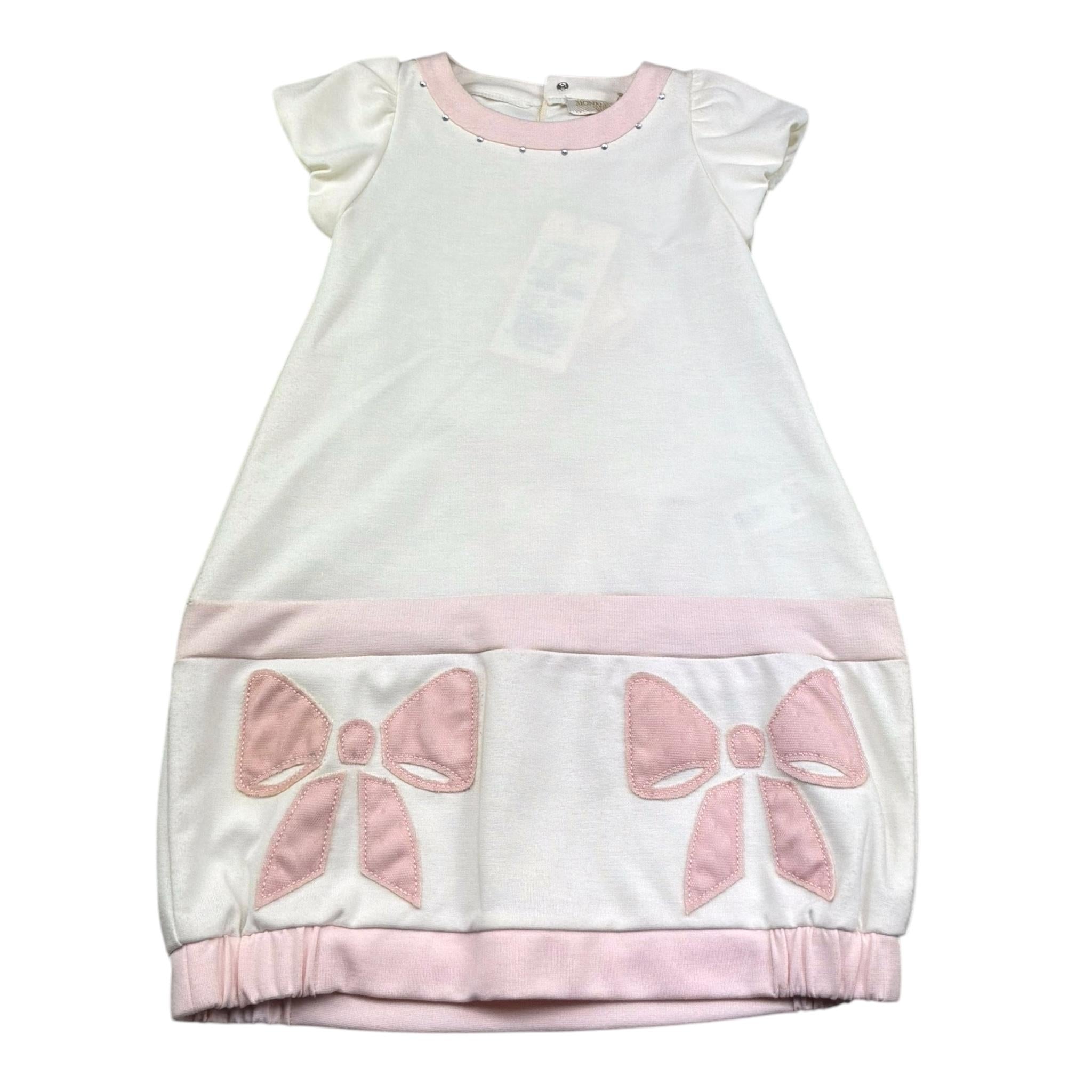Monnalisa Abito Mezza Manica Tinta Unita con Fiocchi per Bambina 711901R8 PANNA MONNALISA 