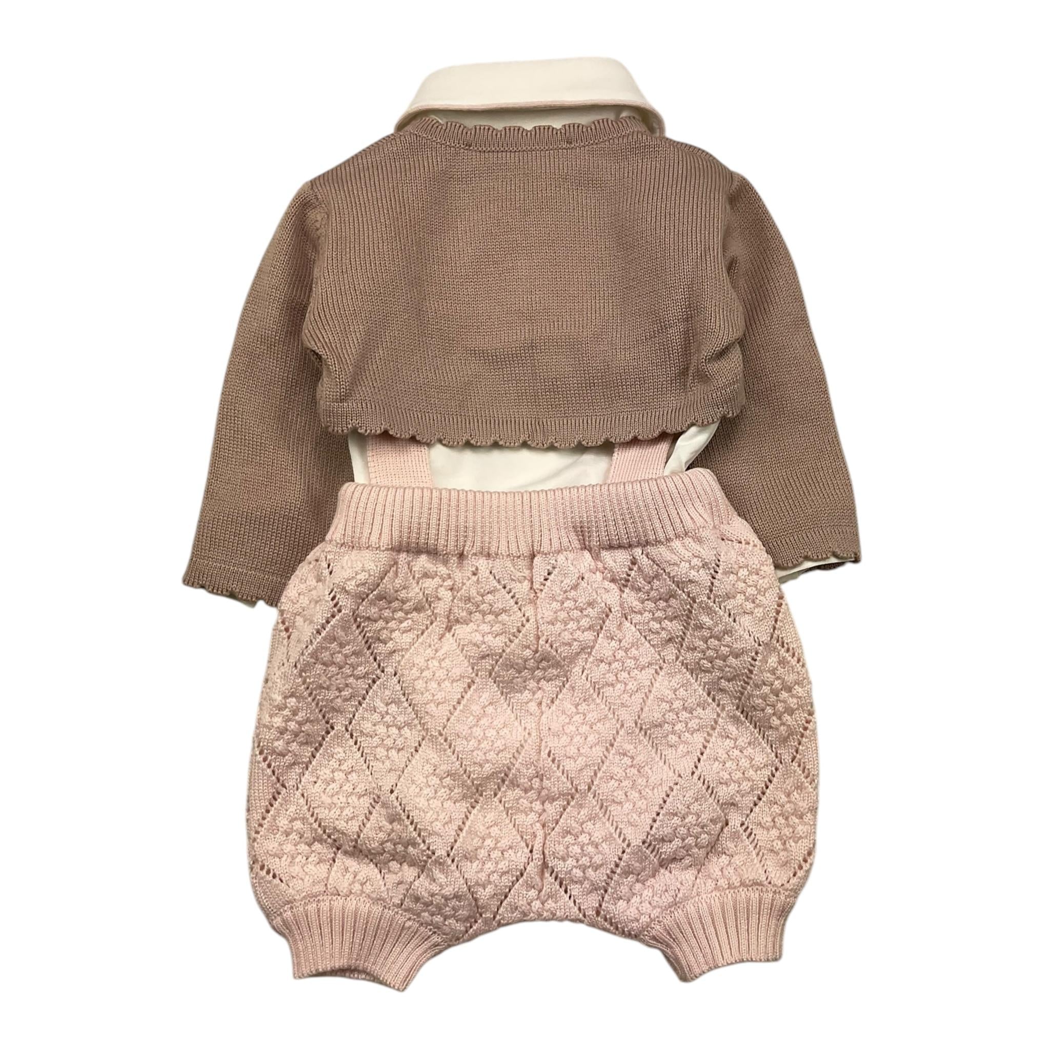 COLORI CHIARI completo 3 pezzi camicia-cardigan-salopette Rosa per Neonata FF437203 ROSA COLORI CHIARI 
