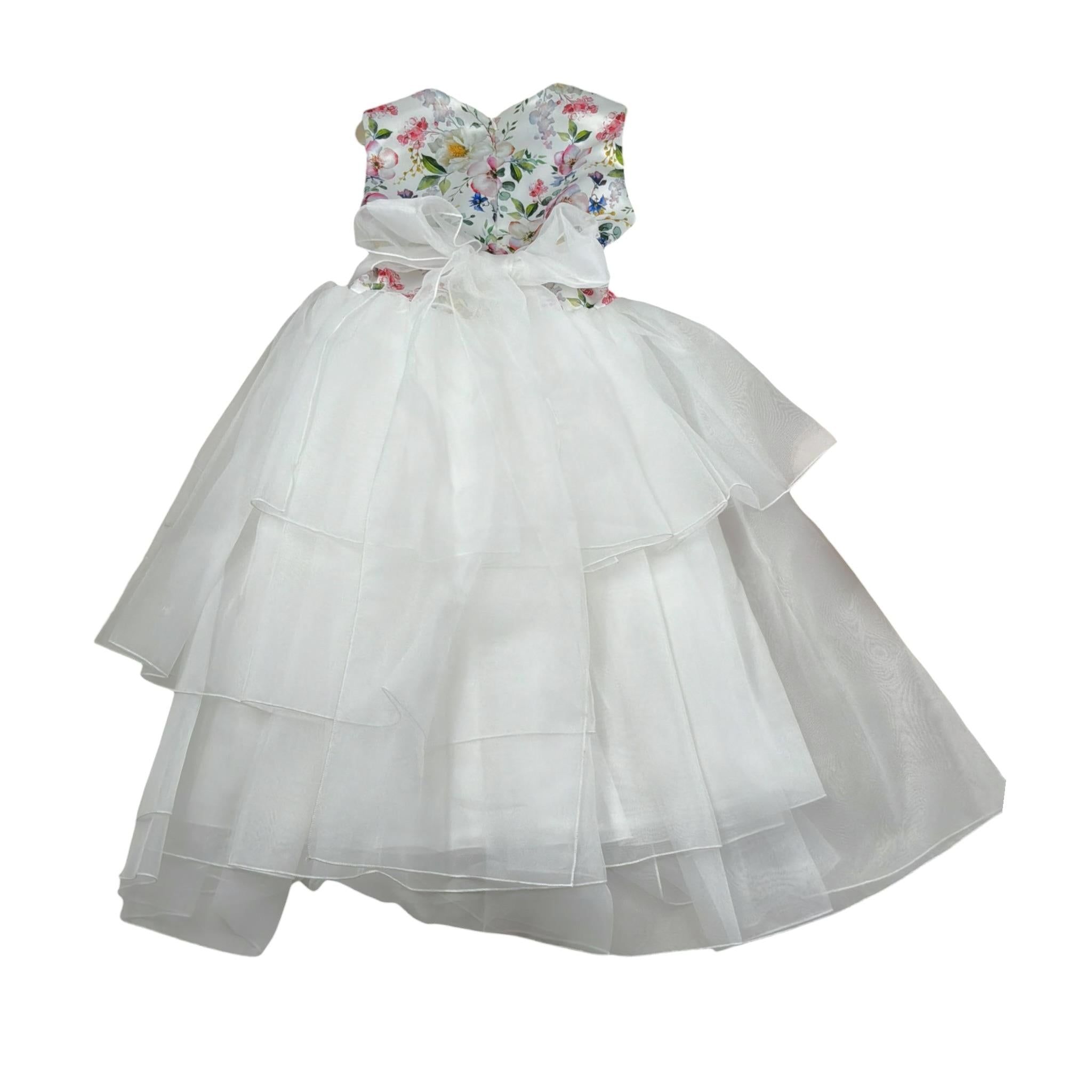 Childrenfashionatelier Abito Cerimonia Tinta Unita con Fantasia Fiori per Bambina 523 BIANCO CHILDRENFASHIONATELIER 