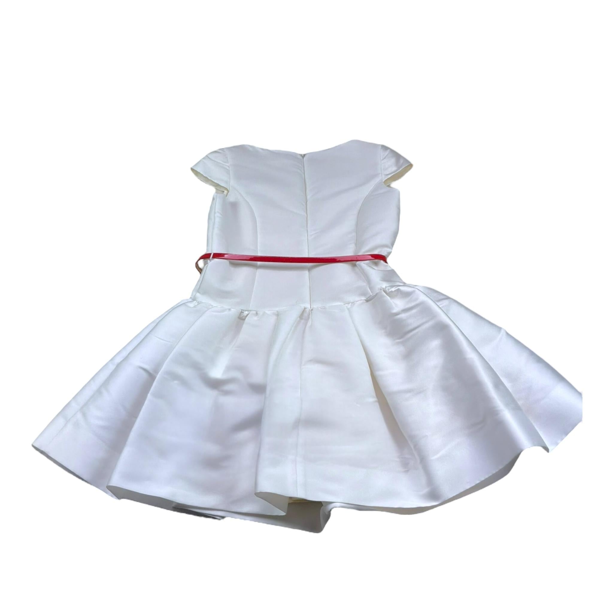 Monnalisa Abito Cerimonia Tinta Unita con Cintura per Bambina 719925 BIANCO MONNALISA 