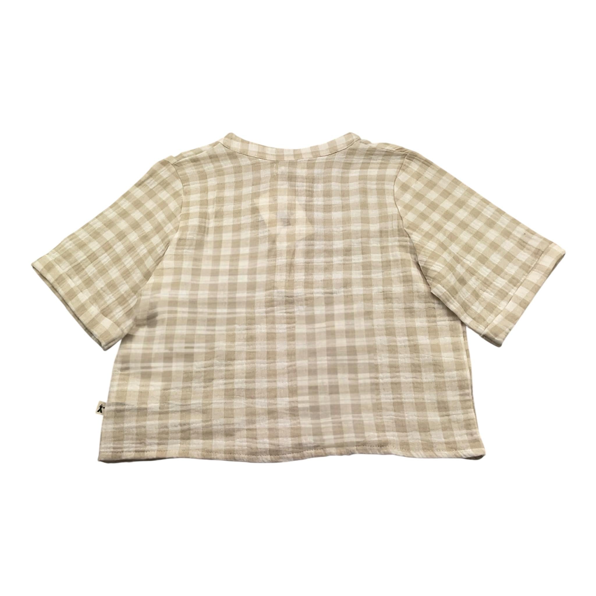 Petit Indi Camicia Tinta Unita con Fantasia A Quadri per Bambino SS25BK7115 BEIGE PETIT INDI 