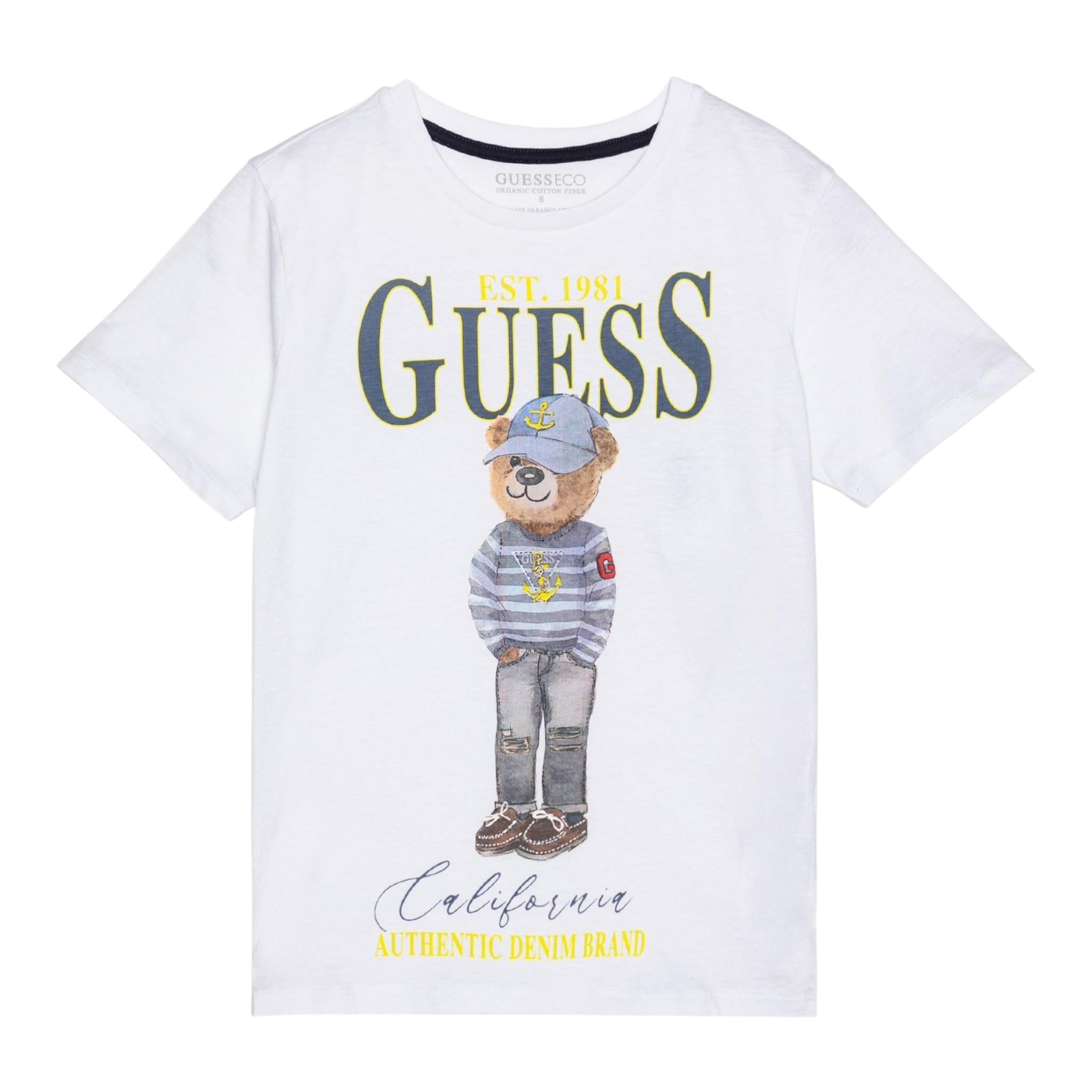 Guess T-Shirt Tinta Unita Girocollo con Stampa per Neonato N5RI20K8HM4X BIANCO GUESS 