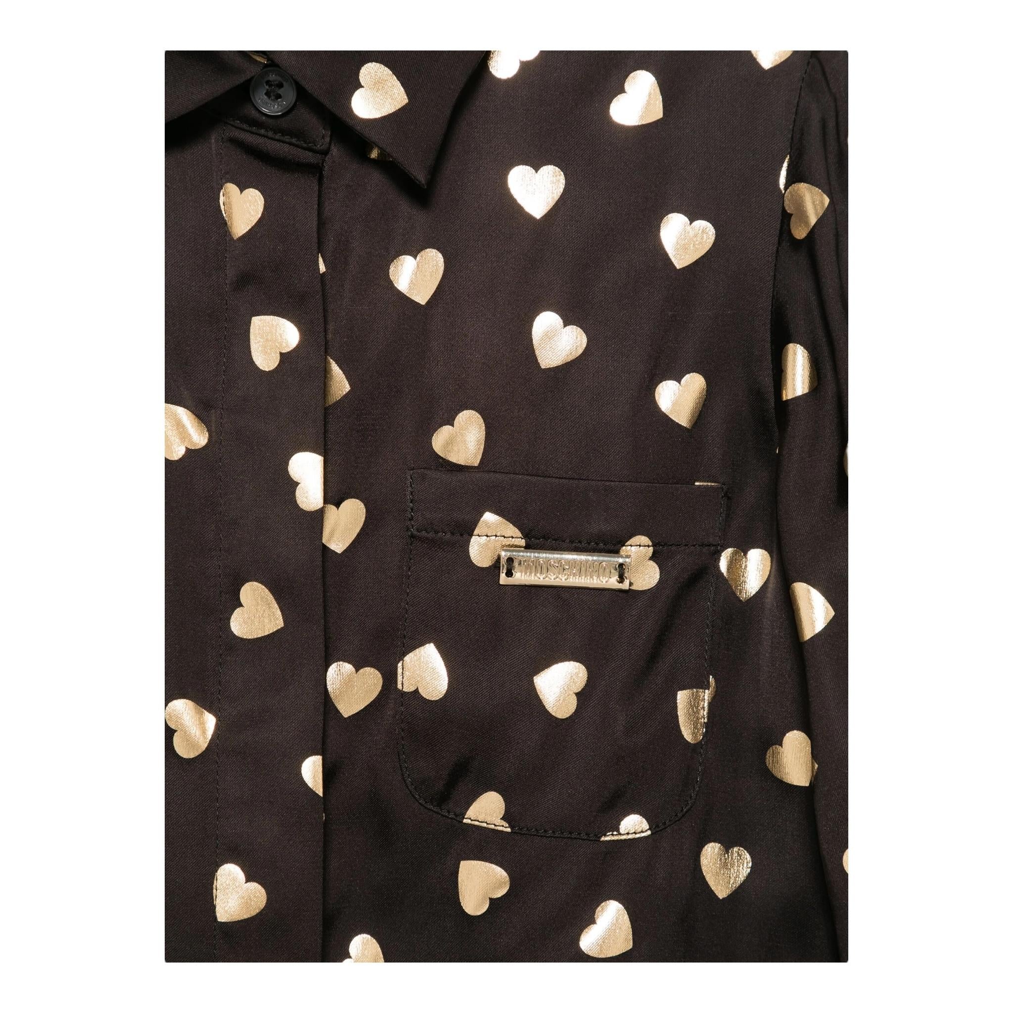 MOSCHINO camicia manica lunga tinta unita con stampe cuoricini Nero per Bambina HDC01W NERO MOSCHINO 