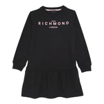 John Richmond Abito Girocollo Tinta Unita con Logo per Bambina RGP25007VE NERO JOHN RICHMOND 