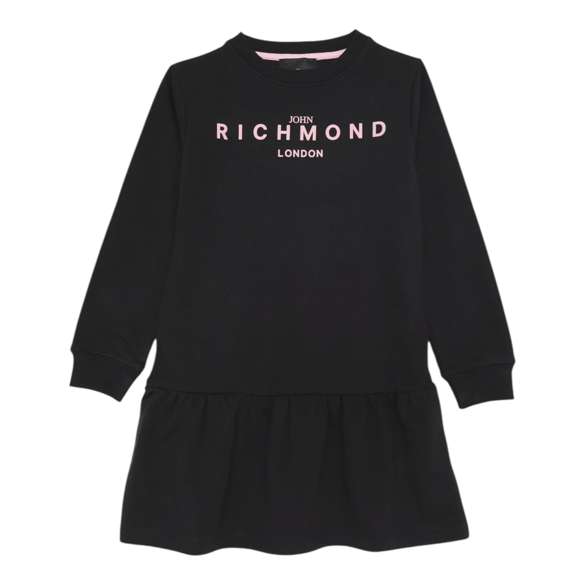 John Richmond Abito Girocollo Tinta Unita con Logo per Bambina RGP25007VE NERO JOHN RICHMOND 